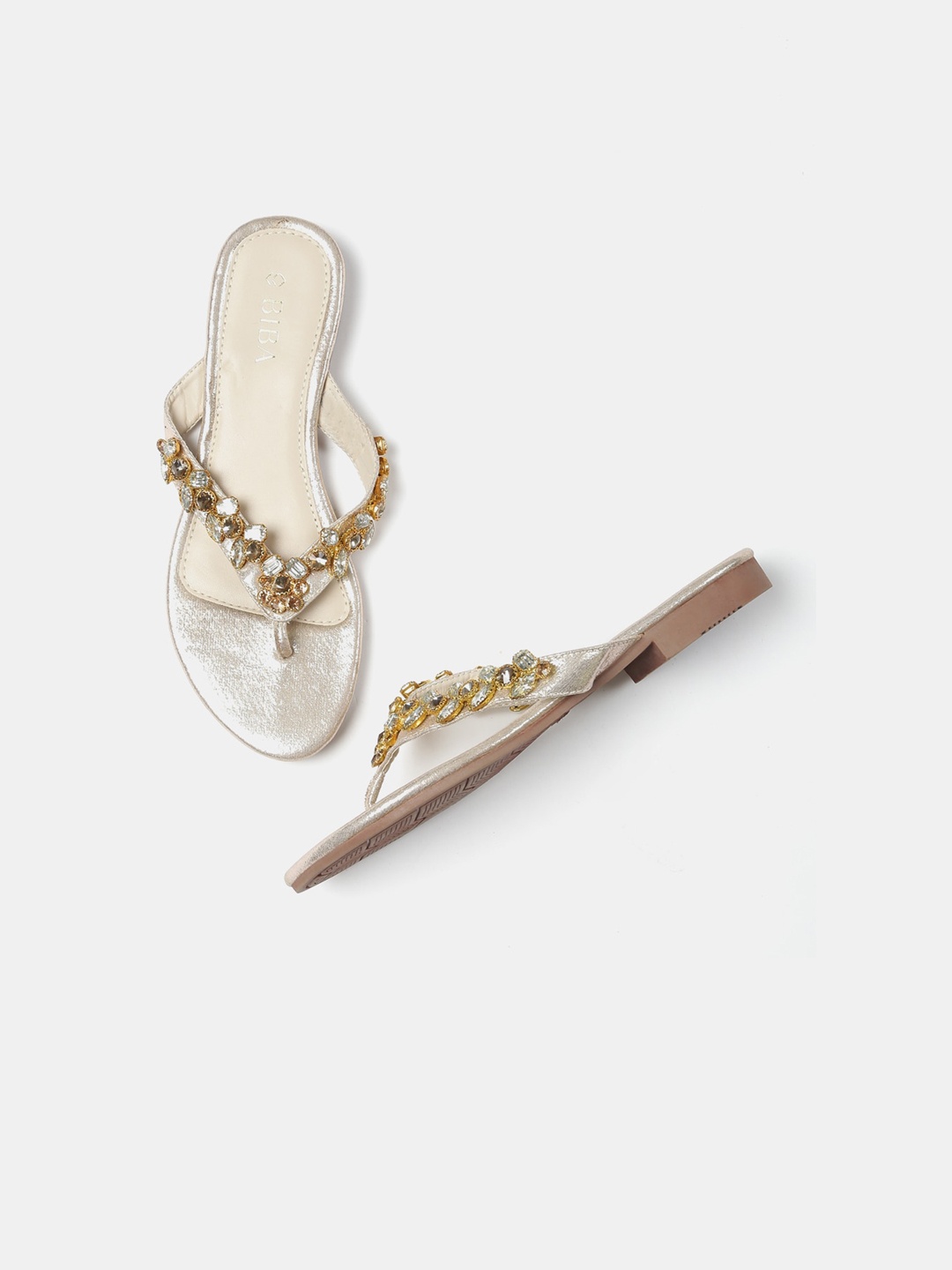 

Biba Women Gold-Toned Embellished Open Toe Flats
