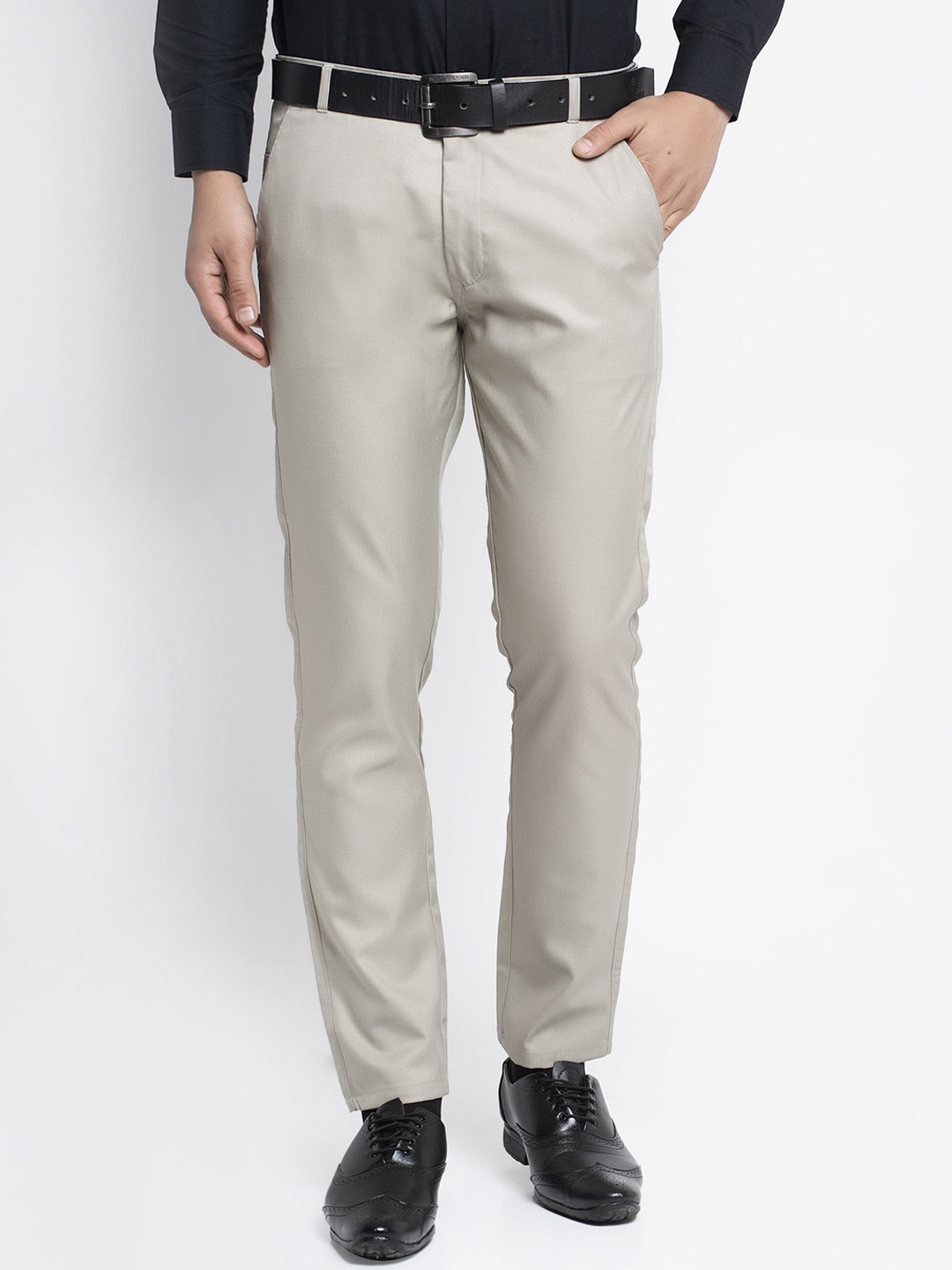 JAINISH Men Grey Slim Fit Solid Formal Trousers