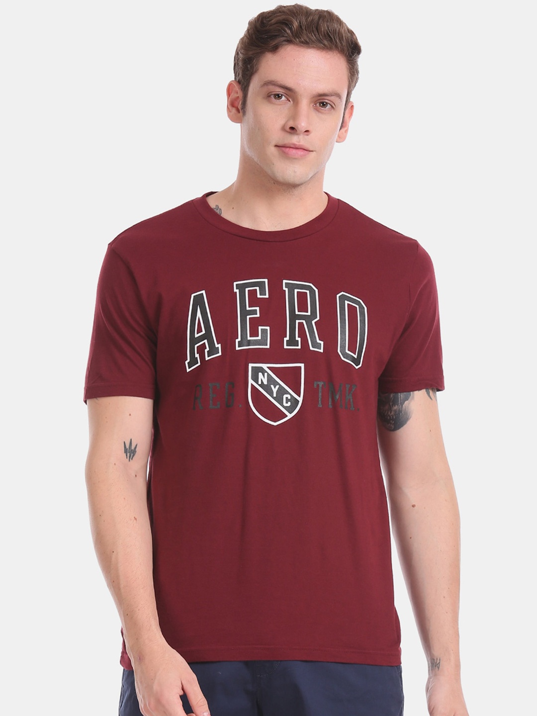 

Aeropostale Men Red Printed Round Neck T-shirt