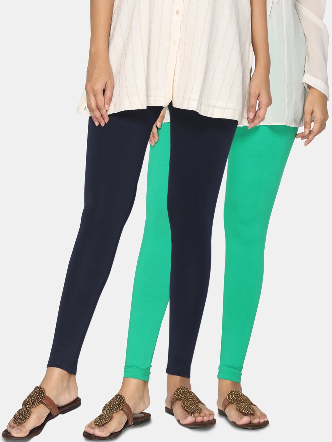 

TSG Bliss Women Pack Of 2 Solid Ankle-Length Leggings, Green
