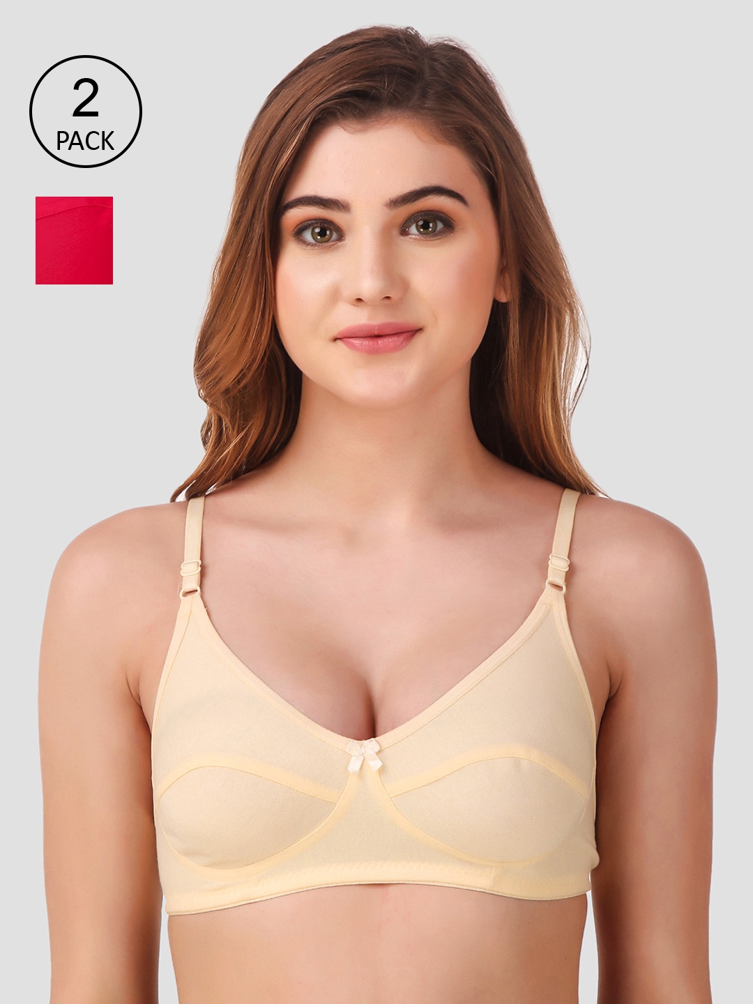 

Fasense Pack Of 2 Solid Non-Padded Non-Wired Everyday Bras-BVCOM0, Red