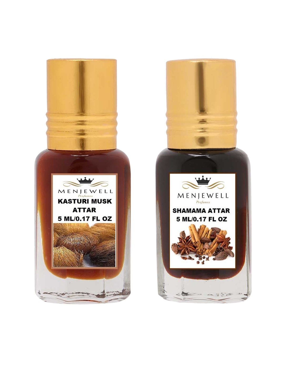 

Menjewell Set of 2 Kasturi Musk Attar & Shamama Attar 10 ml, Transparent