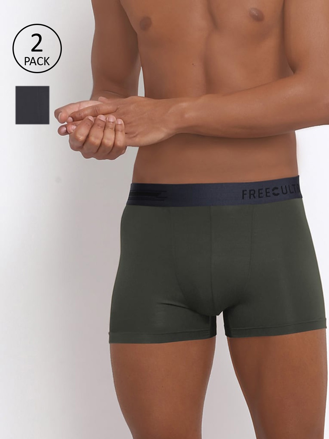 

FREECULTR Men Pack Of 2 Solid Anti-Bacterial Trunks, Grey