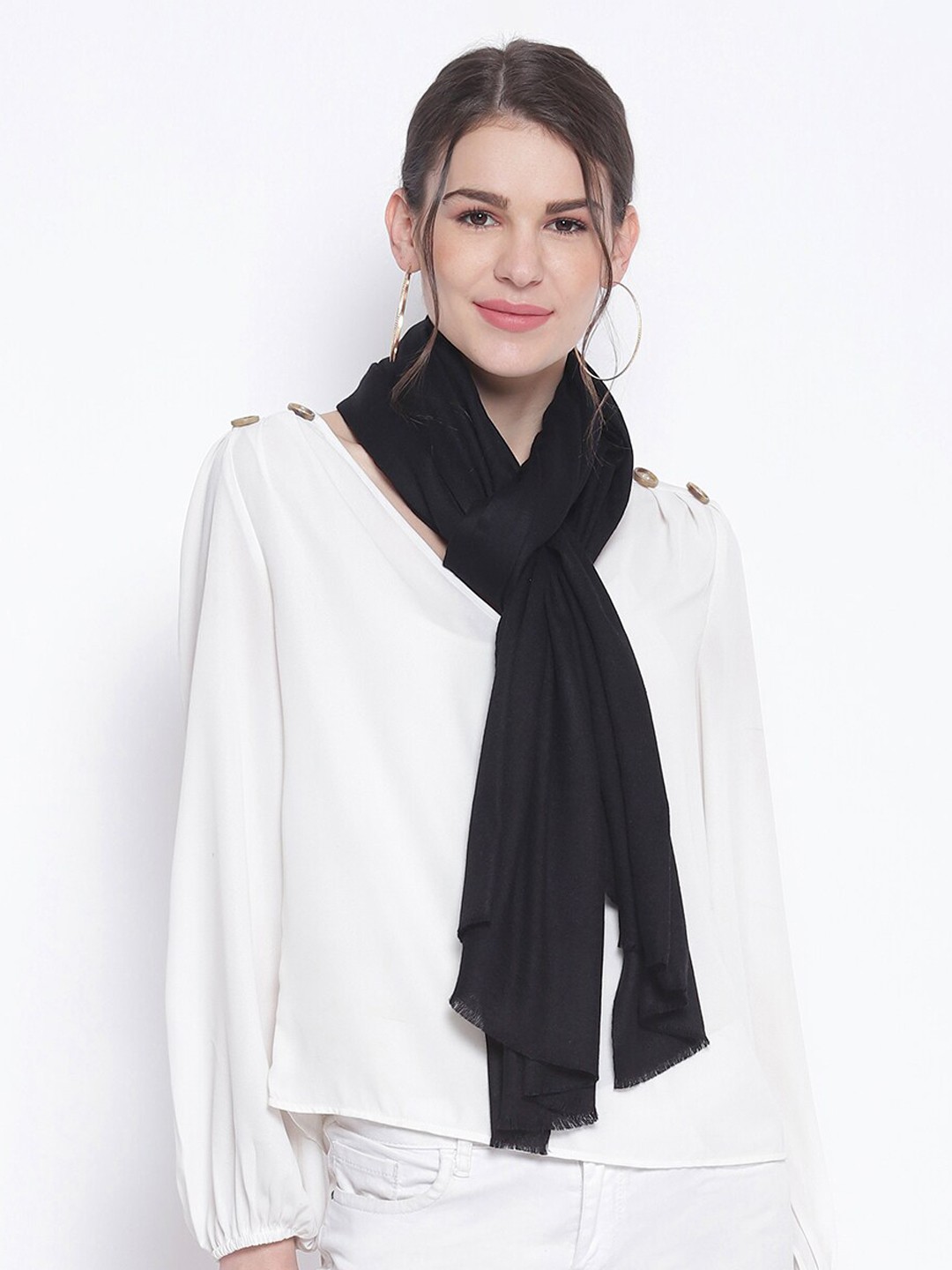 

Tossido Unisex Black Solid Cashmere Woollen Stole
