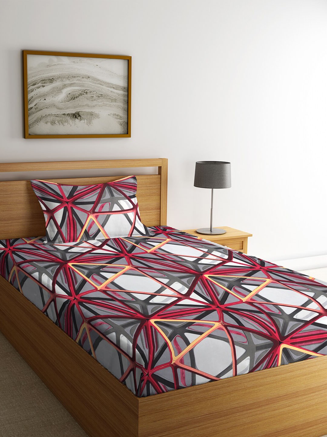 

HOSTA HOMES Red & Grey Printed 210 TC Single Bedsheet With 2 Pillow Covers