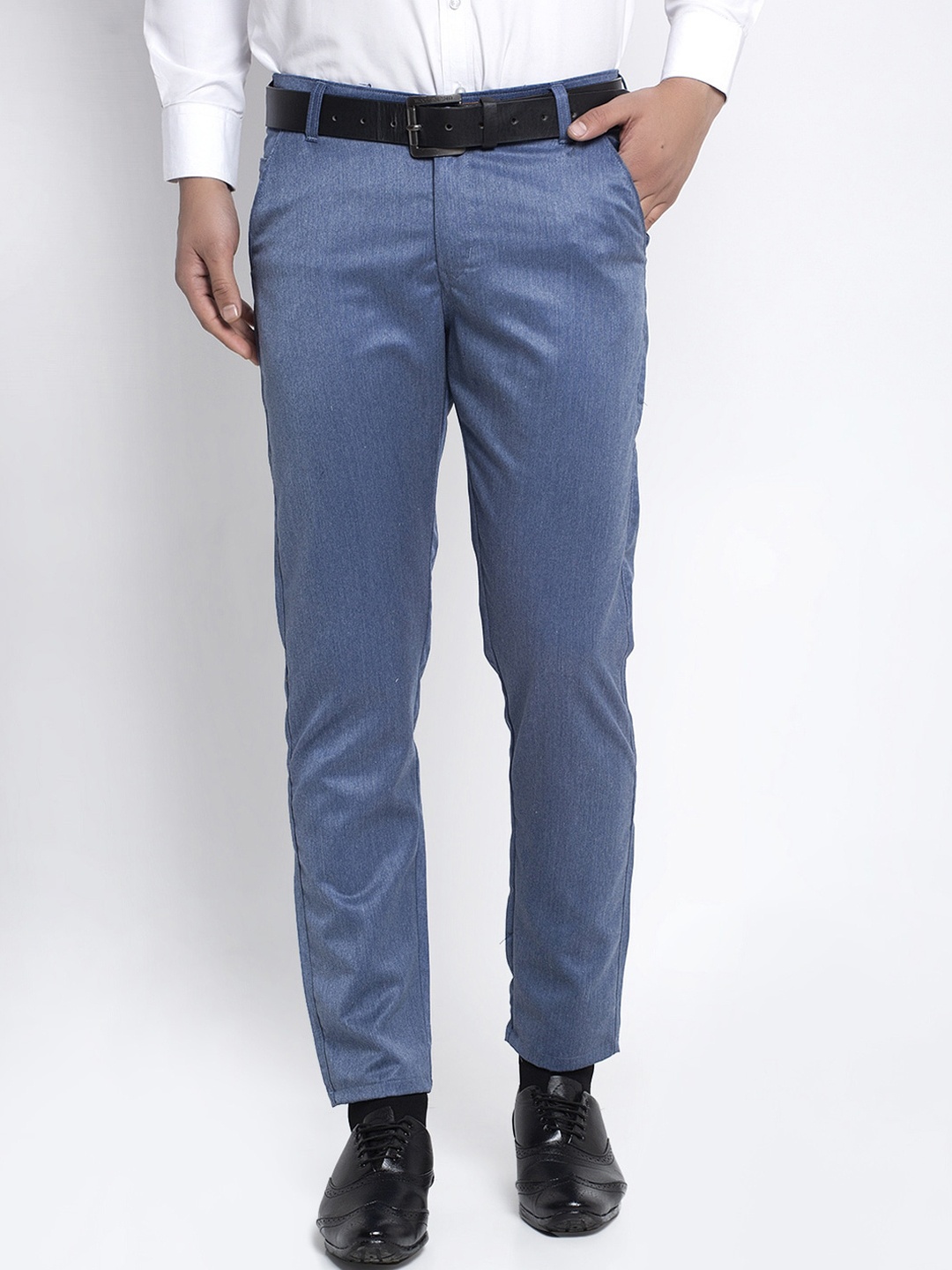 

JAINISH Men Blue Slim Fit Solid Formal Trousers