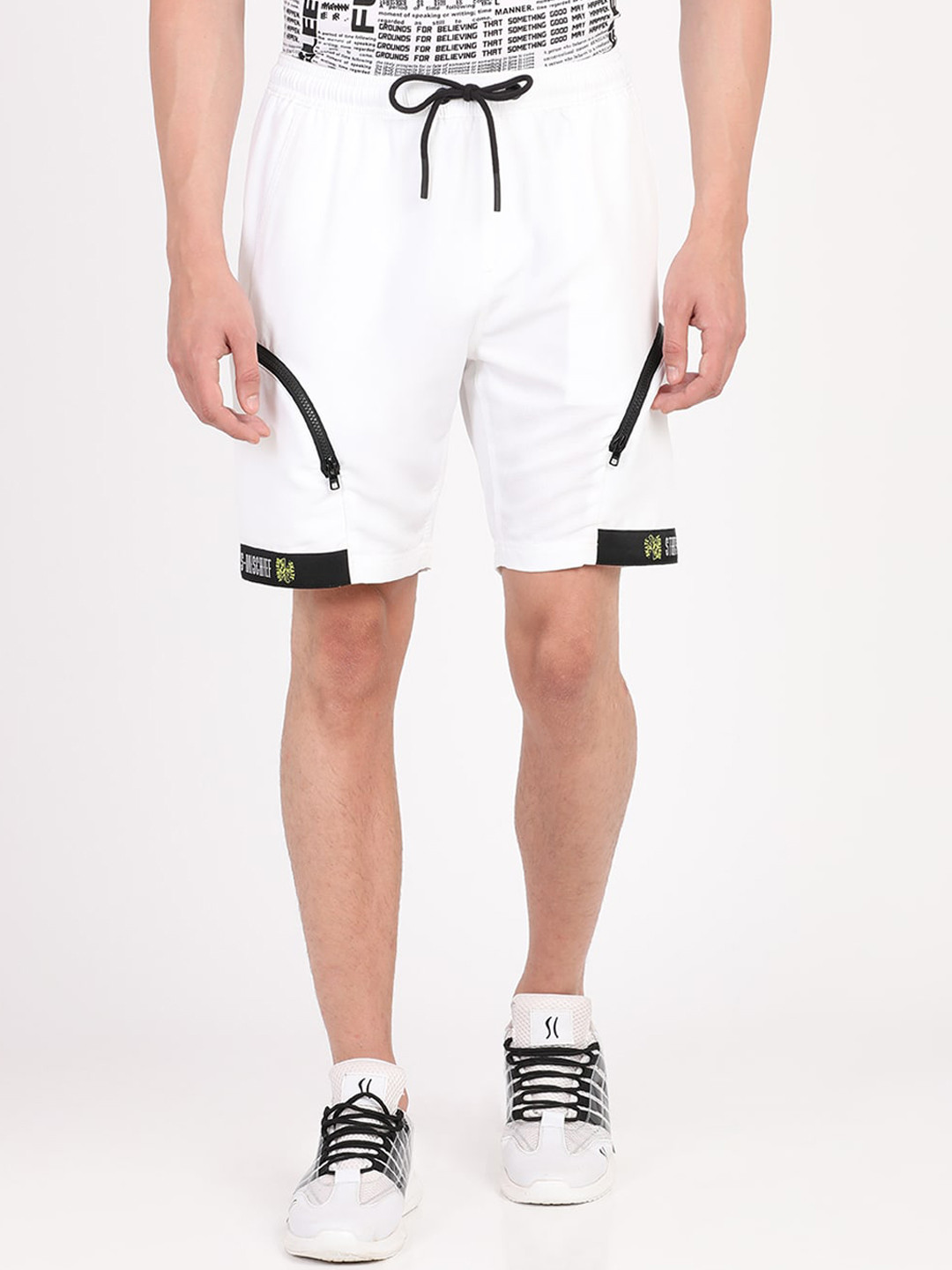 

Breakbounce Men White Self Design Slim Fit Cargo Shorts