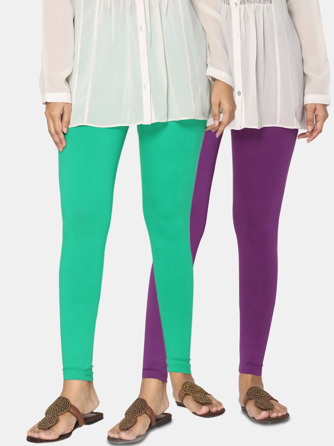 

TSG Bliss Women Pack Of 2 Solid Ankle-Length Leggings, Green