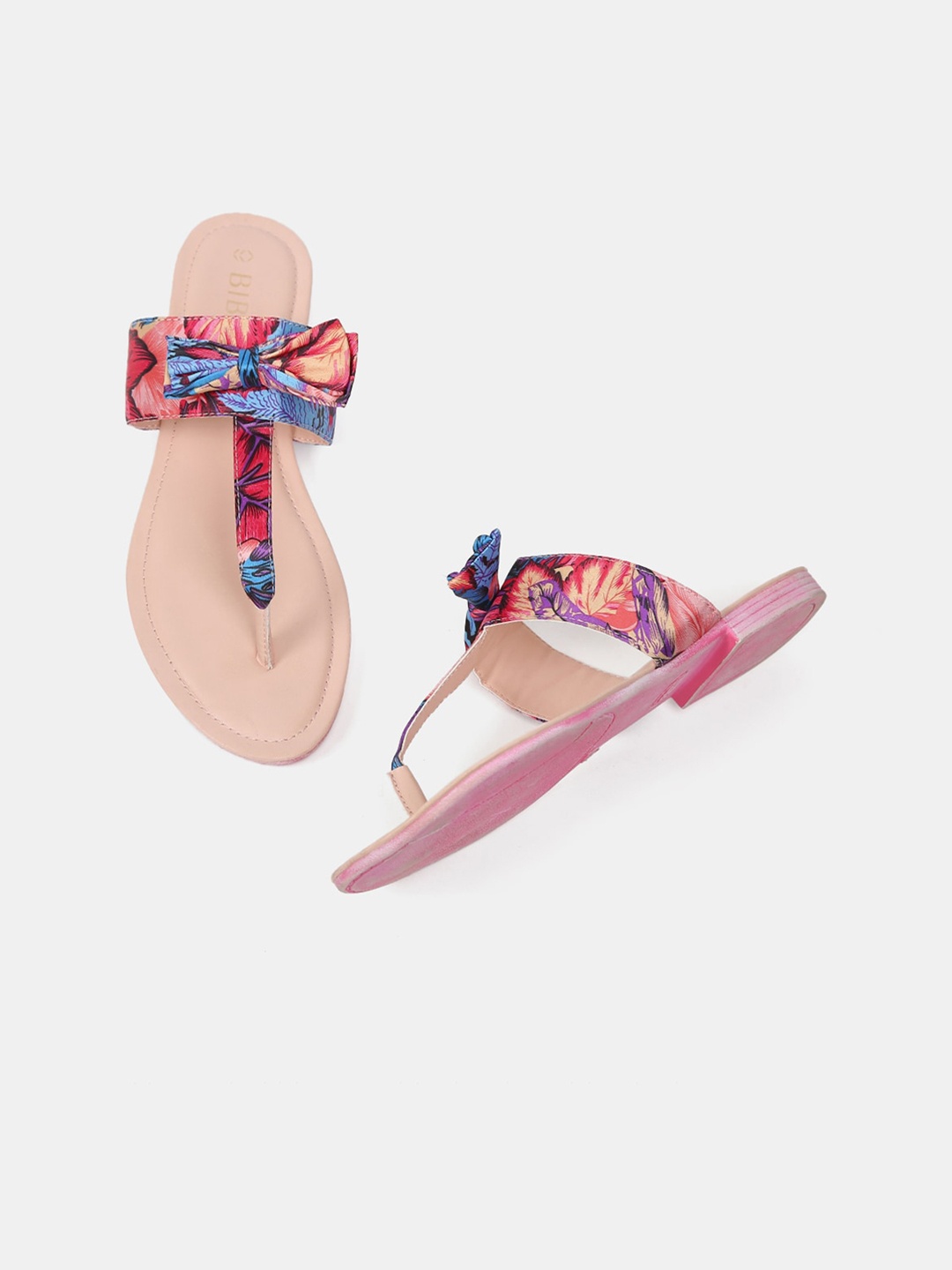 Biba Women Pink Printed T-Strap Flats