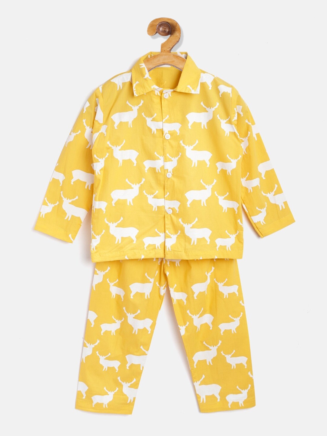 

Kids Clan Unisex Kids Yellow & White Deer Printed Night Suit