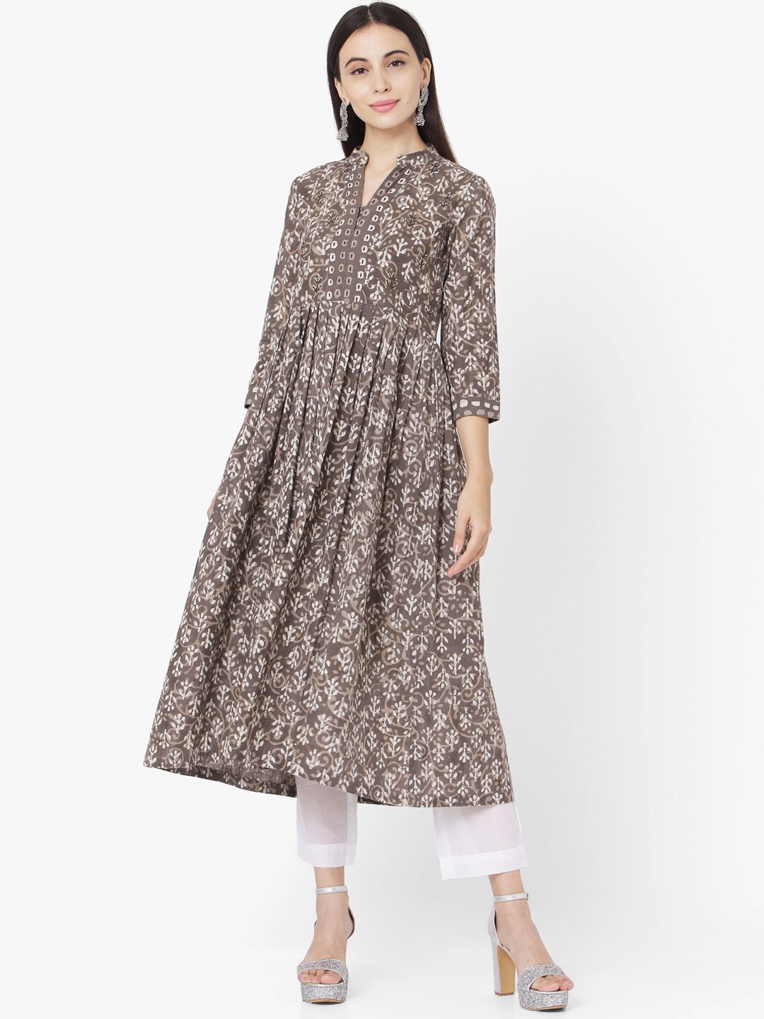 

Saanjh Women Brown Printed Anarkali Kurta