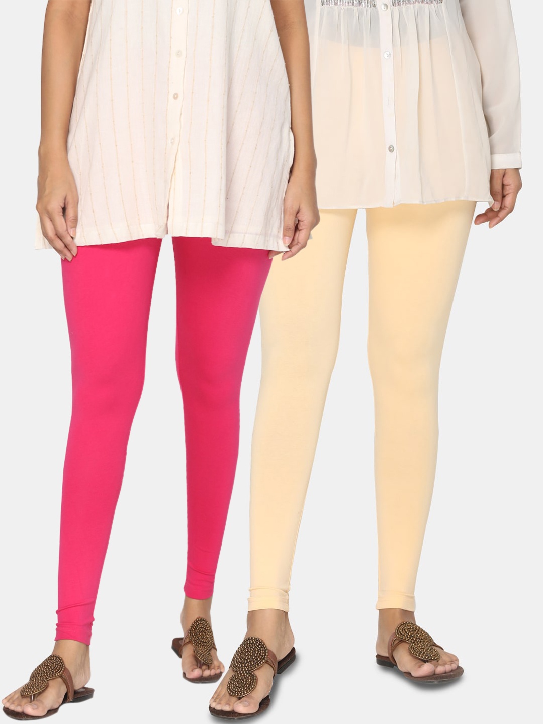 

TSG Bliss Women Pack Of 2 Solid Ankle-Length Leggings, Pink