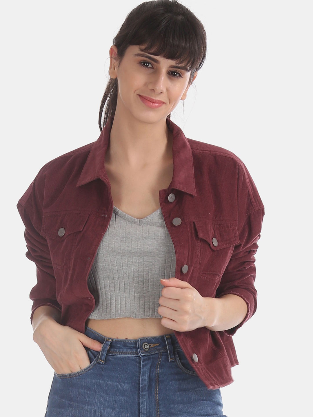 

Flying Machine Women Red Solid Denim Jacket