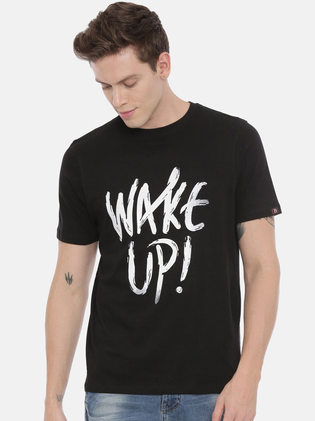 

Bushirt Men Black Printed Round Neck T-shirt