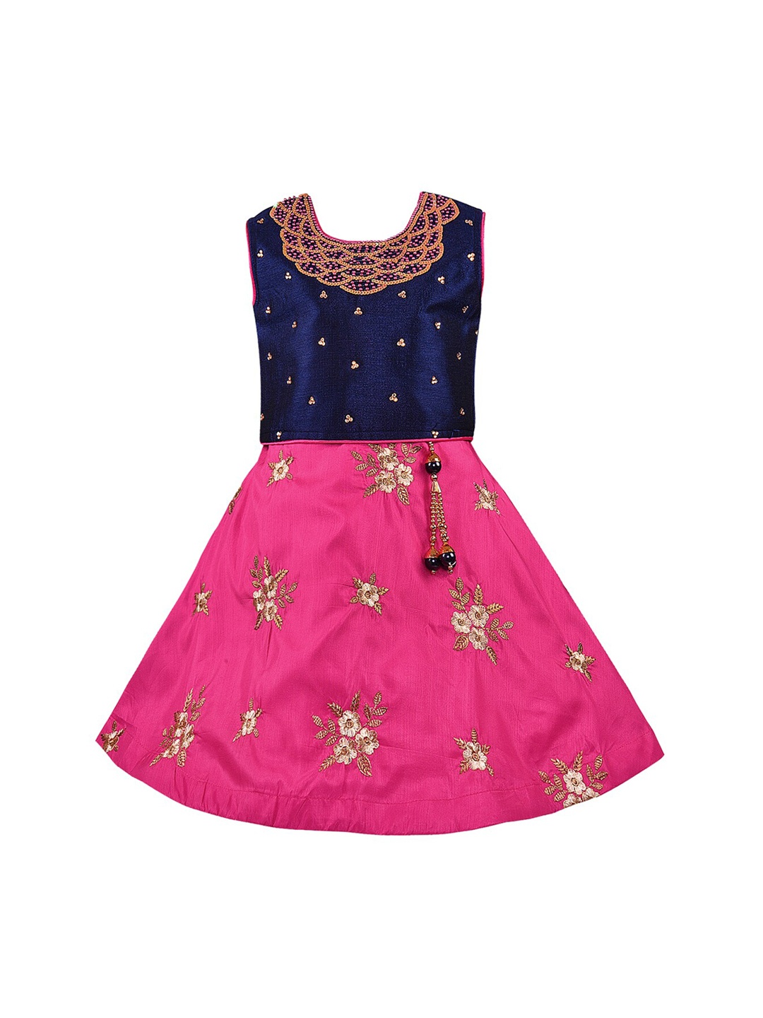

Wish Karo Girls Pink & Navy Blue Embellished Ready-To-Wear Lehenga Choli
