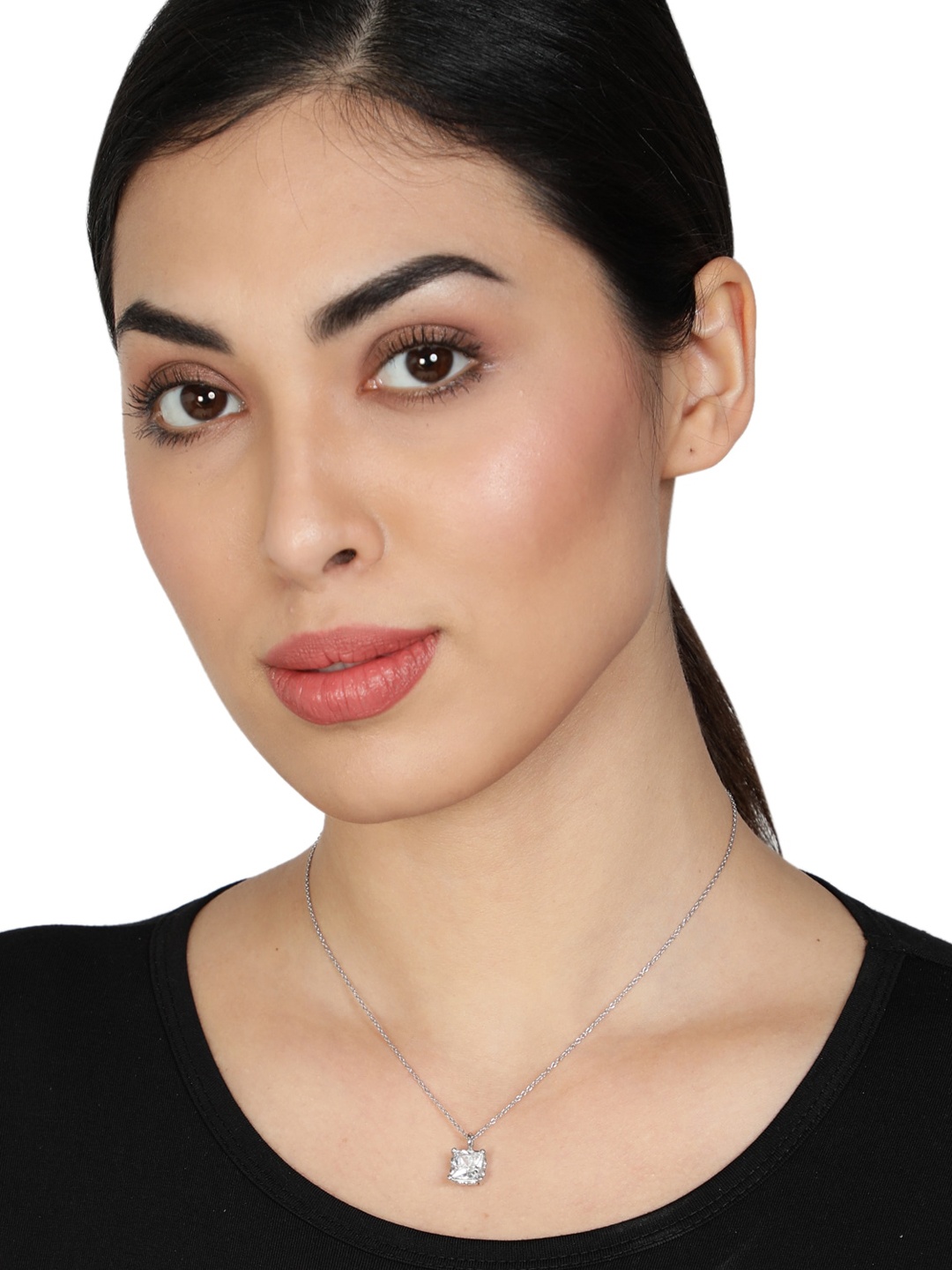 

GIVA 925 Sterling Silver Rhodium Plated Zircon Square Pendant with Link Chain