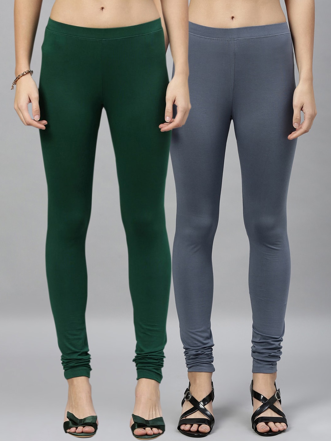 

Kryptic Women Pack of 2 Solid Churidar Leggings, Green