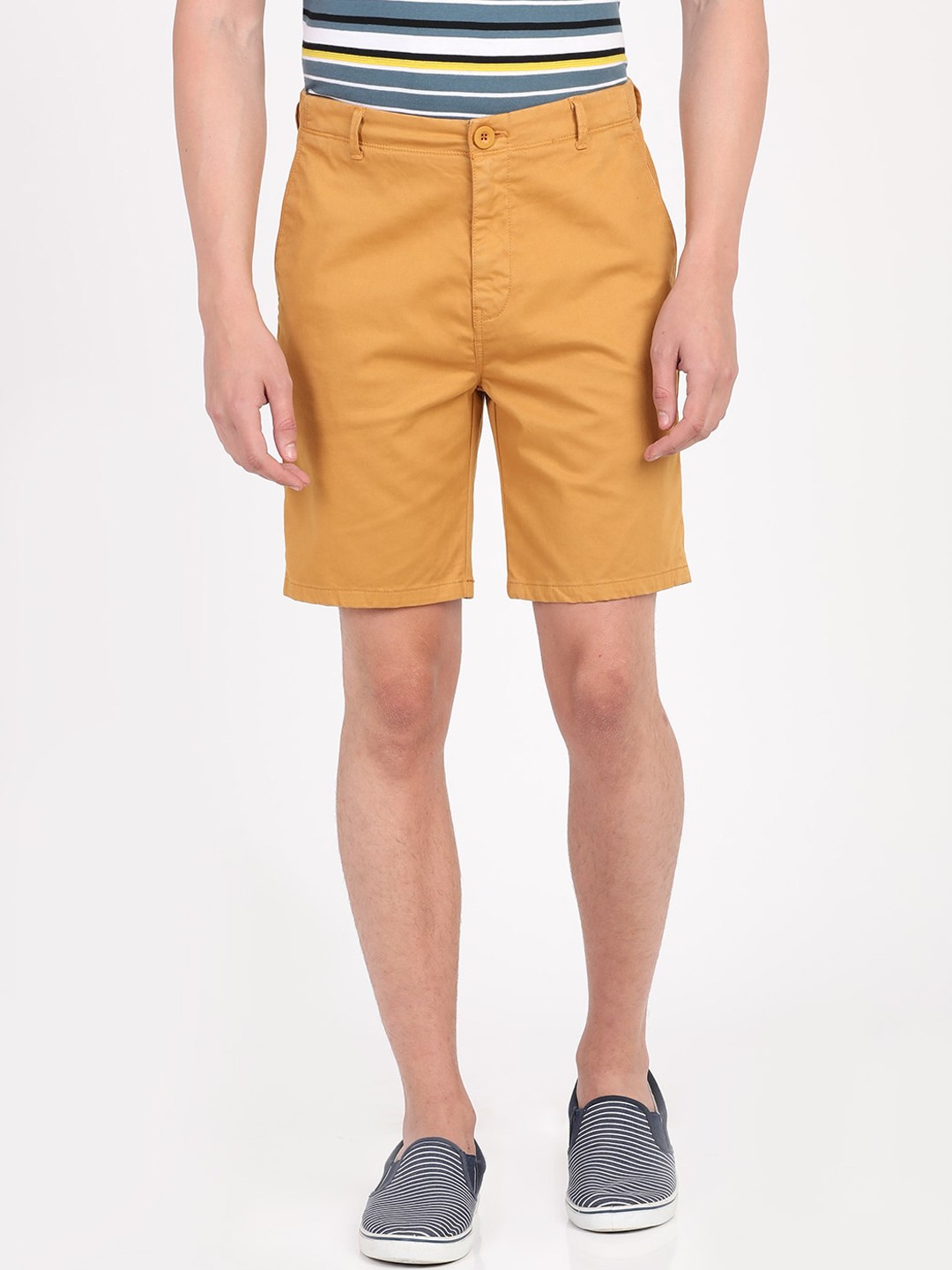 

Breakbounce Men Mustard Yellow Solid Slim Fit Regular Shorts