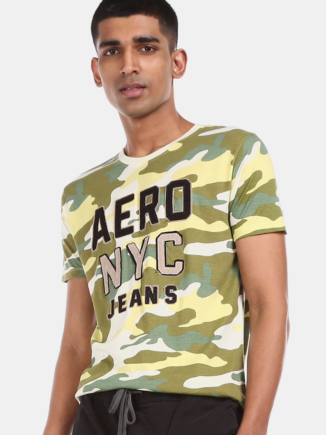 

Aeropostale Men Green Printed Round Neck T-shirt