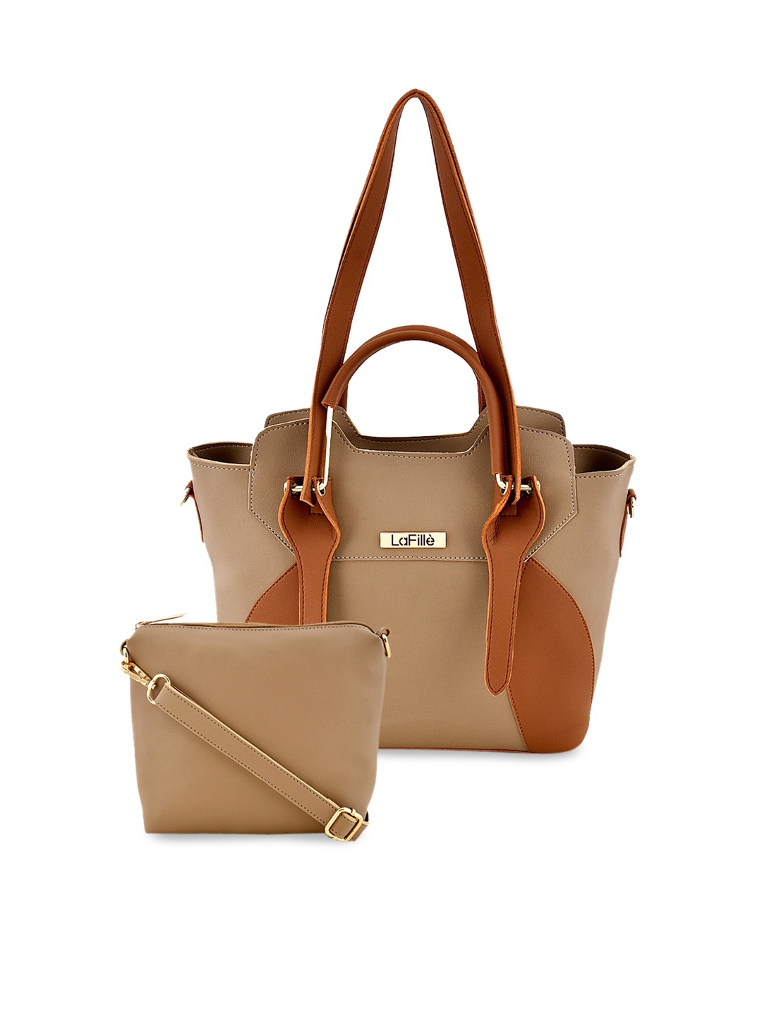 

LaFille Beige Solid Shoulder Bag with Sling Bag