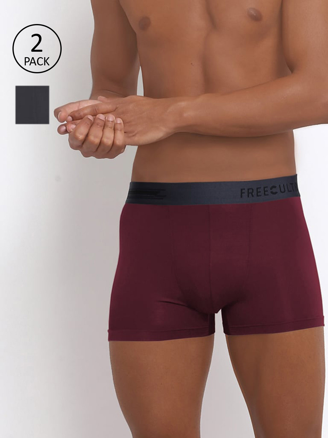 

FREECULTR Men Pack Of 2 Solid Anti-Bacterial Trunks, Grey