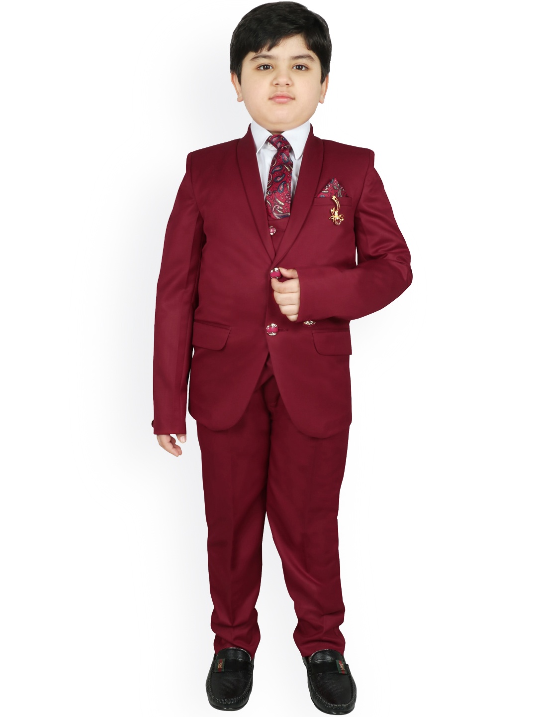 

SG YUVRAJ Boys Maroon Solid Party Suit Set