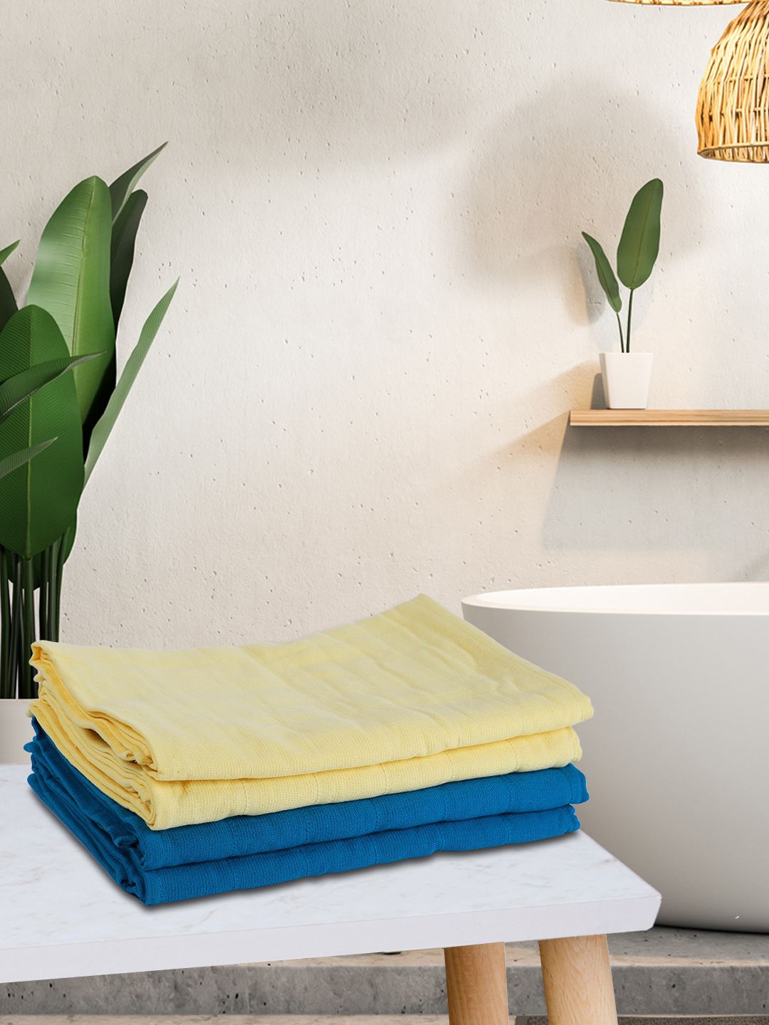 

KOPA Set Of 4 Solid 300 GSM Cotton Terry Bath Towels, Yellow