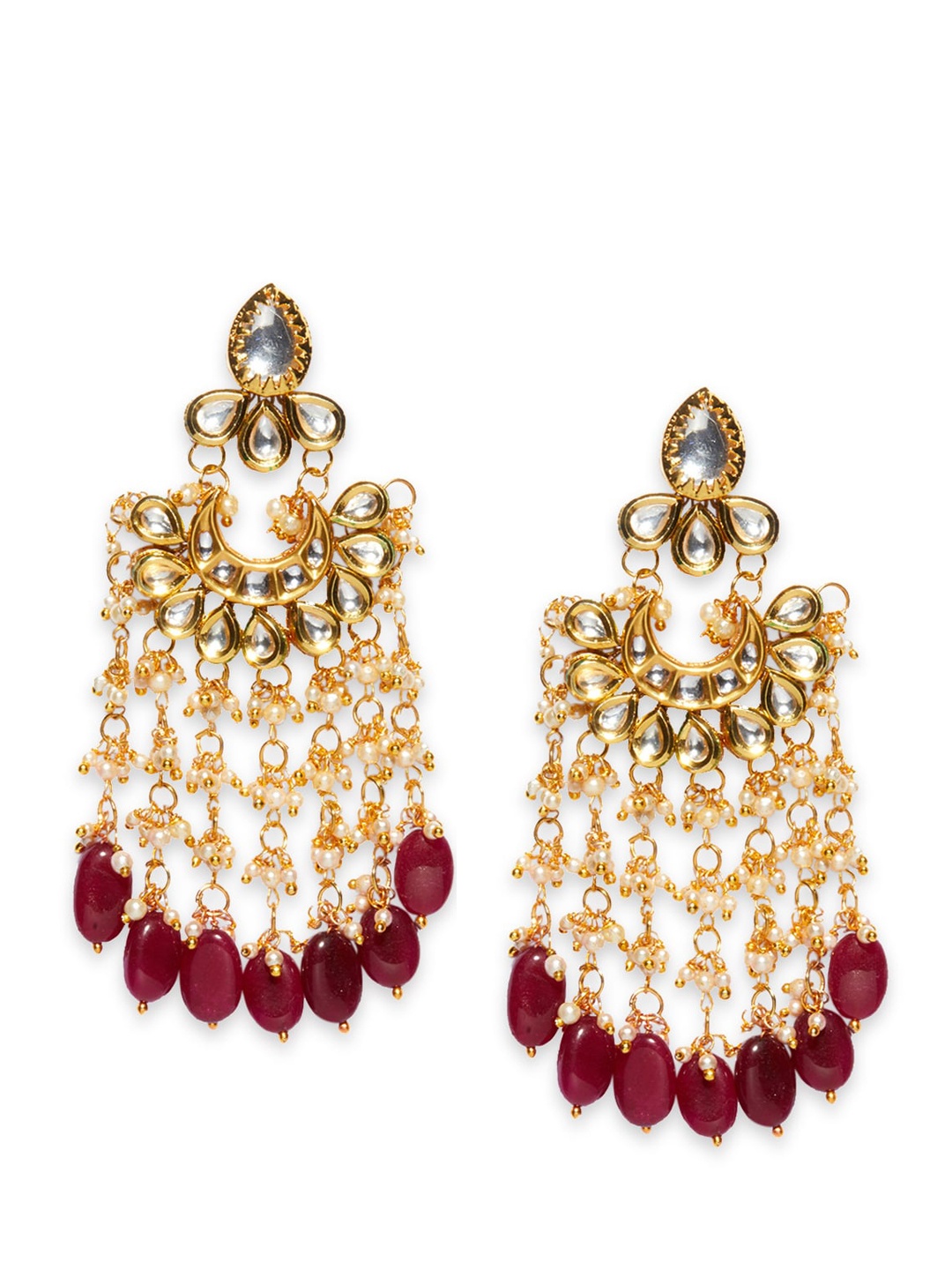 

AccessHer Gold-Toned & Maroon Contemporary Chandbalis