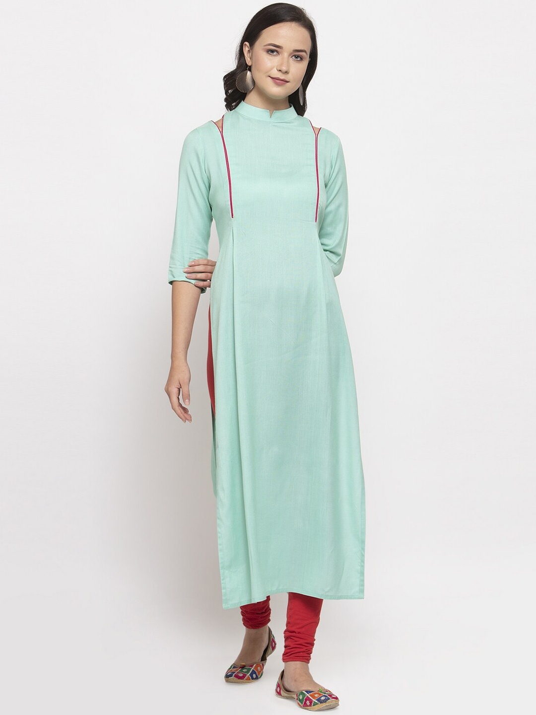 

DUGRI BE THE ONE Women Blue & Pink Woven Design Straight Kurta