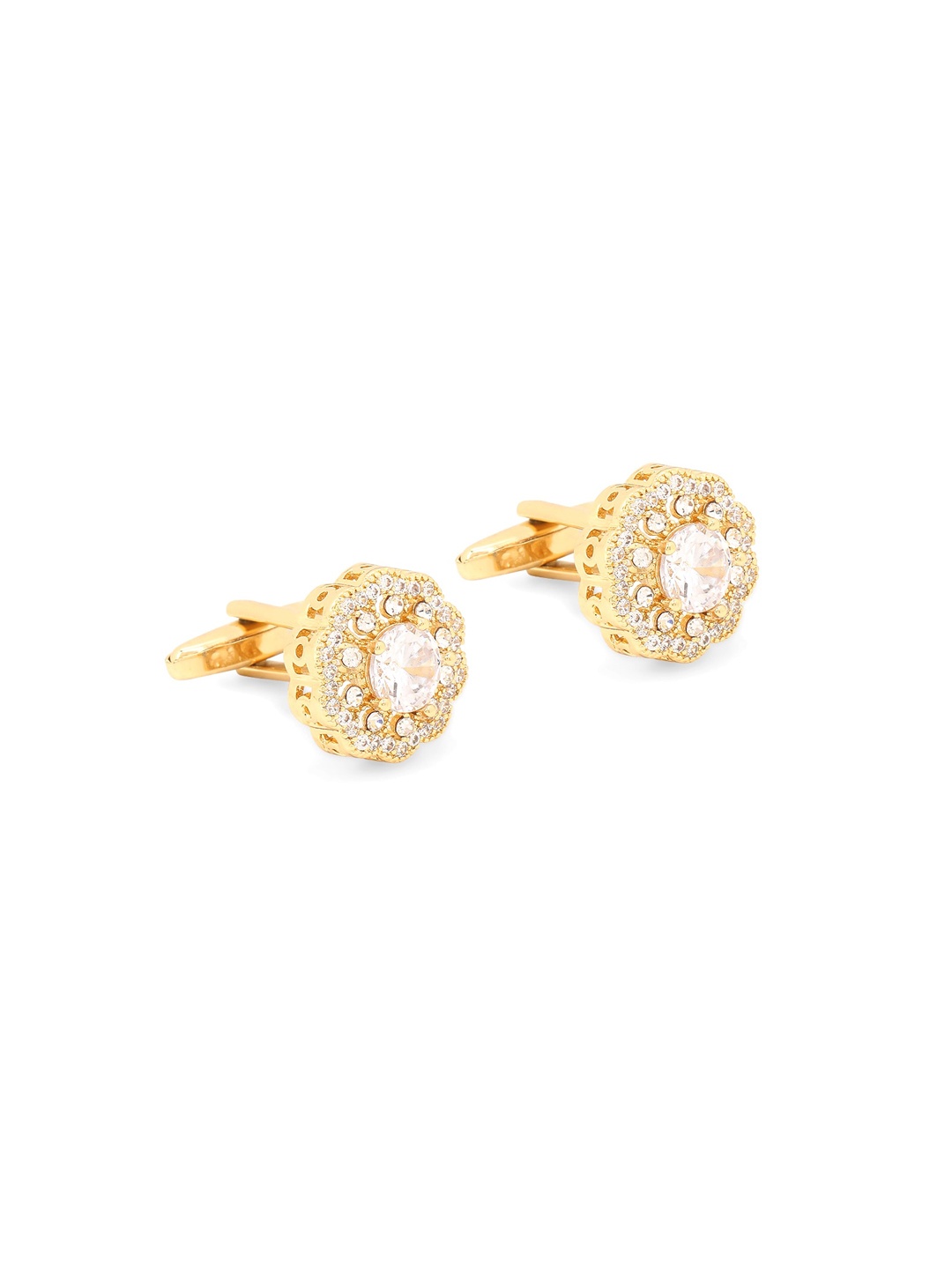 

Yellow Chimes Men Gold-Toned White Embellished Floral shape Cufflinks