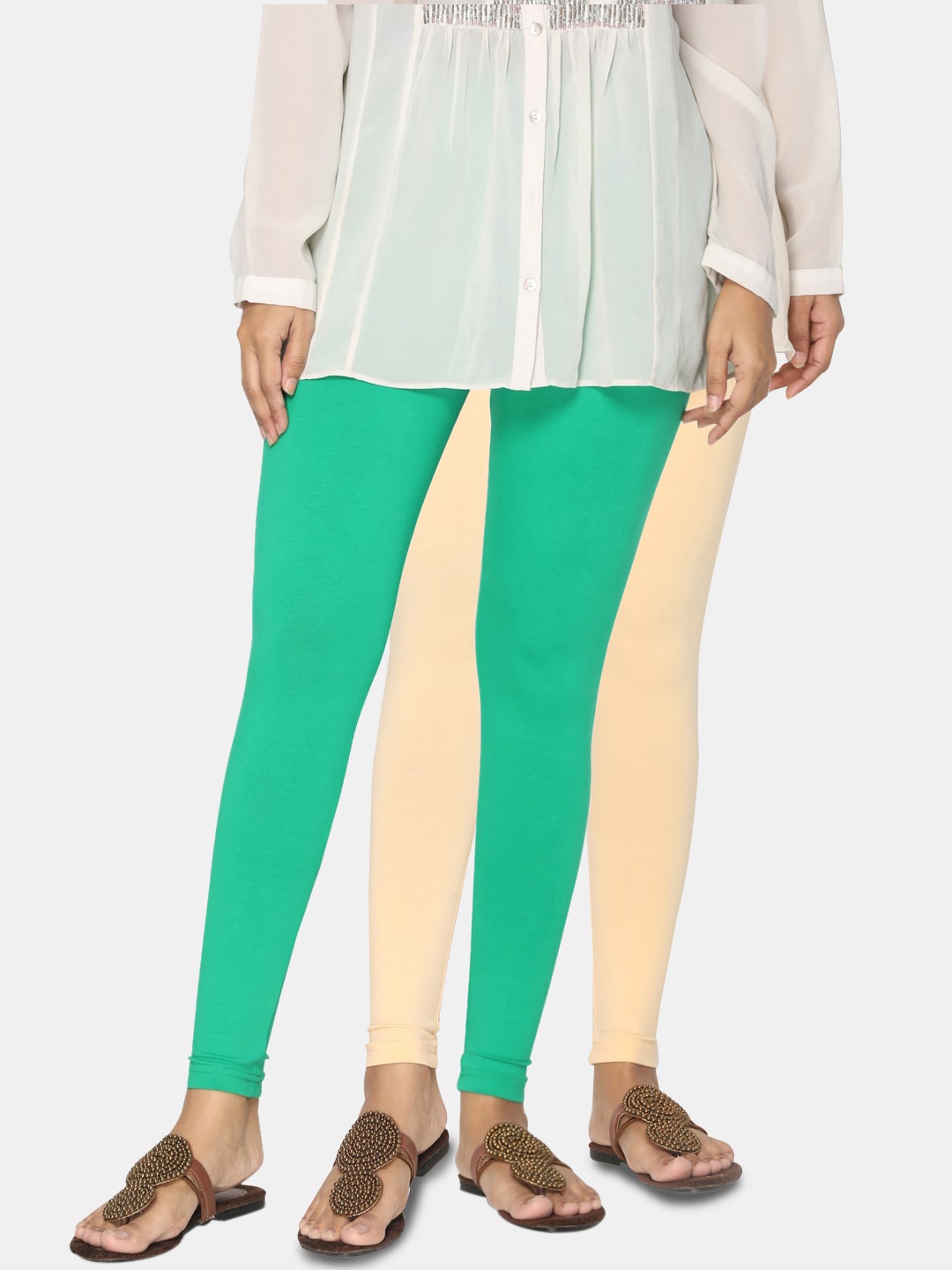 TSG Bliss Women Pack Of 2 Solid Ankle-Length Leggings, Green