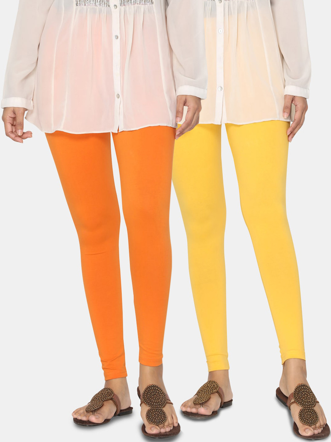 

TSG Bliss Women Pack Of 2 Yellow & Orange Solid Ankle-Length Leggings