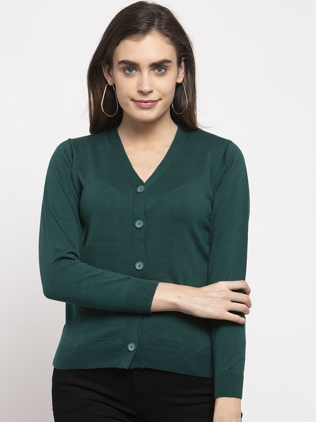 

Kalt Women Green Solid Cardigan