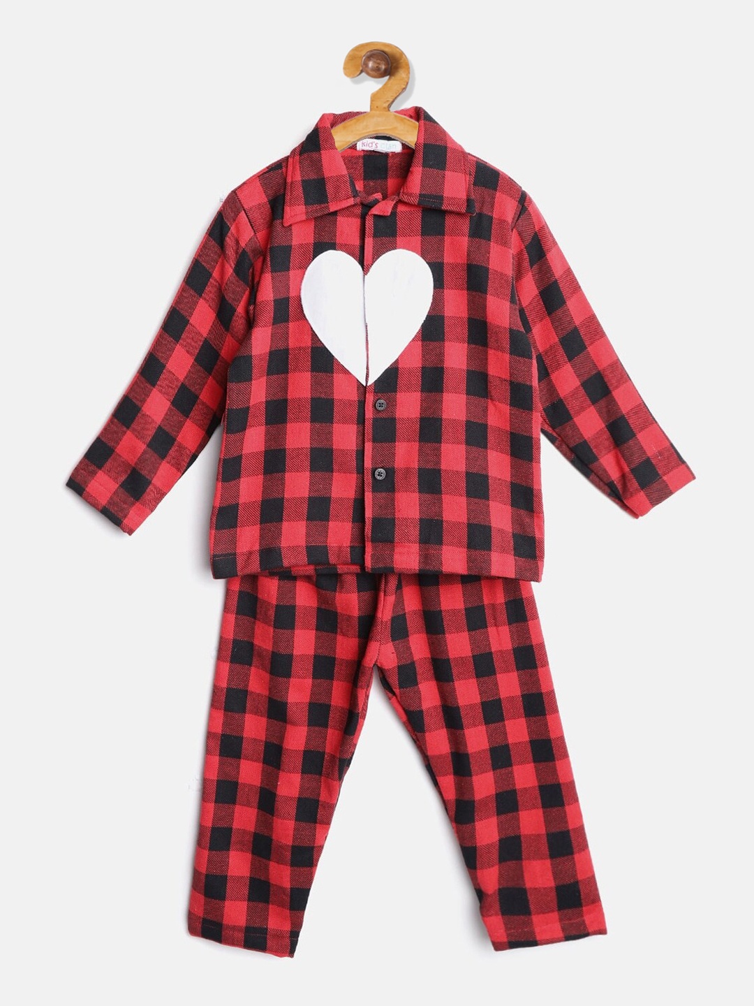 

Kids Clan Unisex Kids Red & Black Checked Night Suit