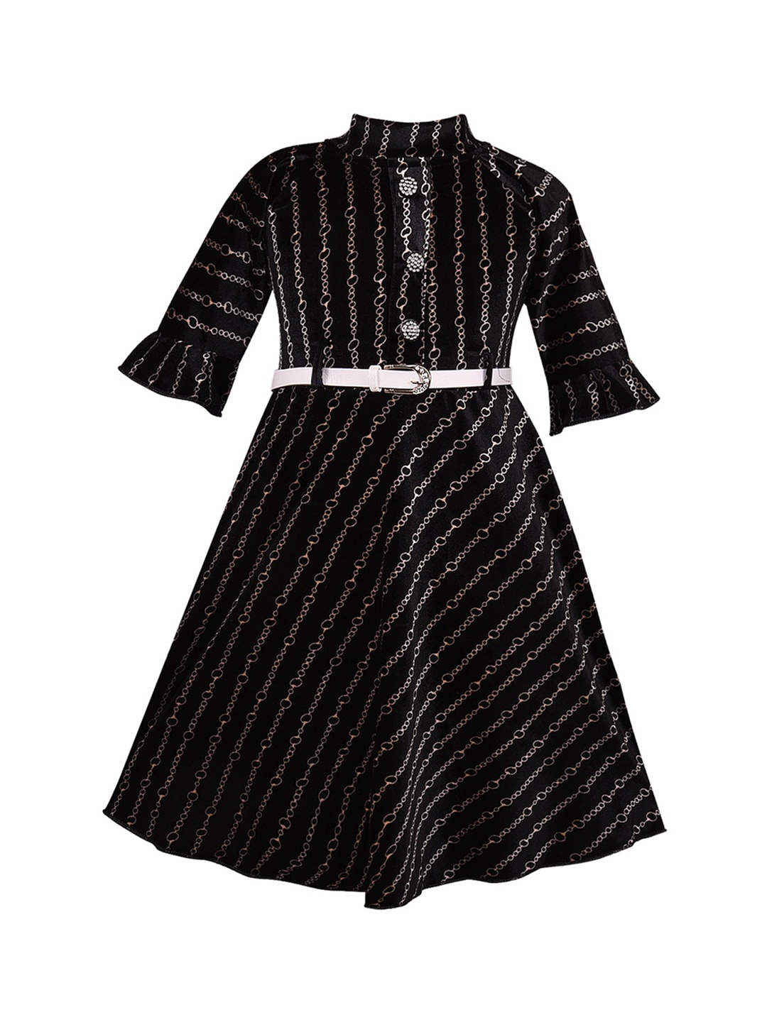 

Wish Karo Girls Black & Gold Self Design Fit and Flare Dress