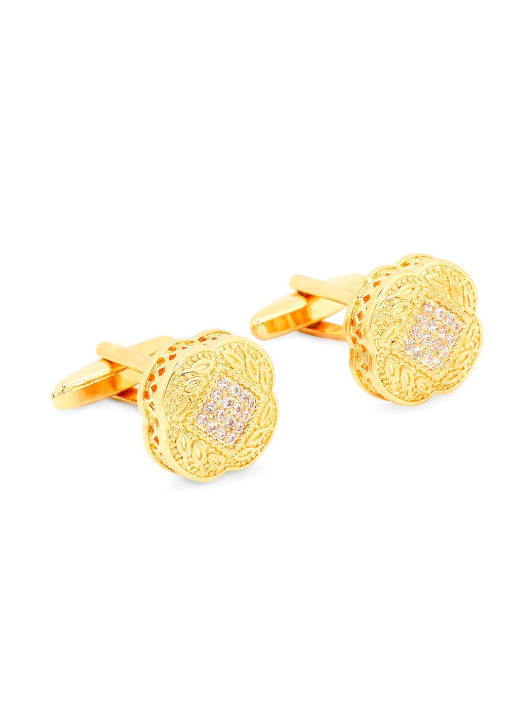 

Yellow Chimes Men Gold-Plated Crystal Studded Cufflinks