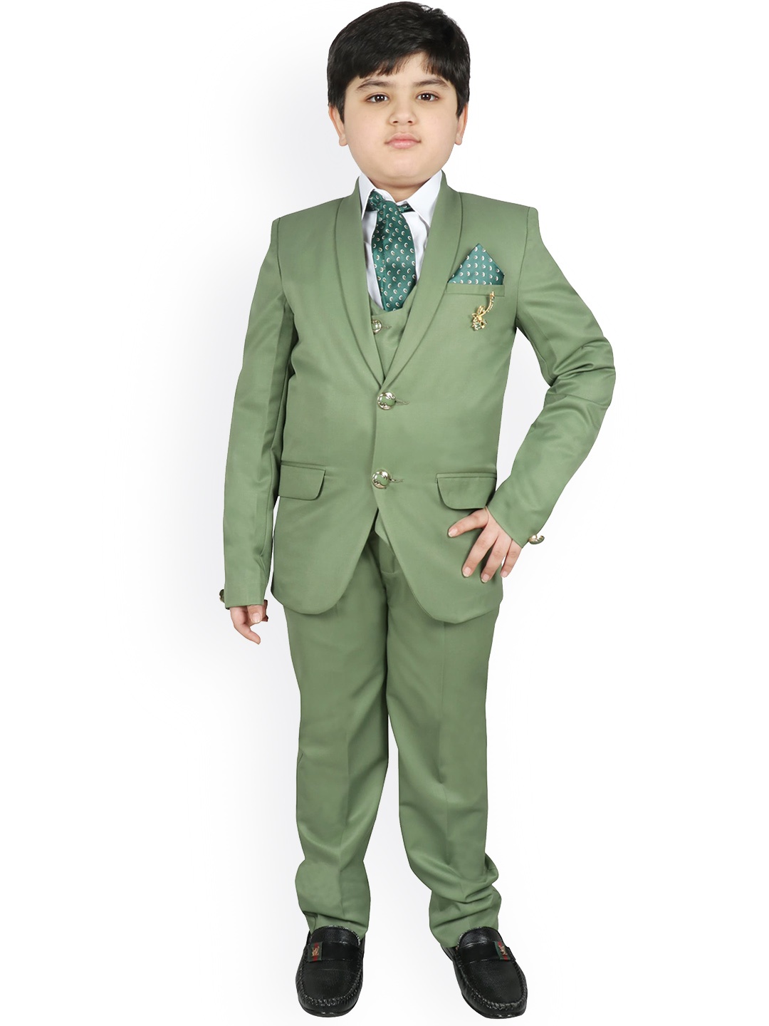 

SG YUVRAJ Boys Green Solid Tuxedo Party Suit