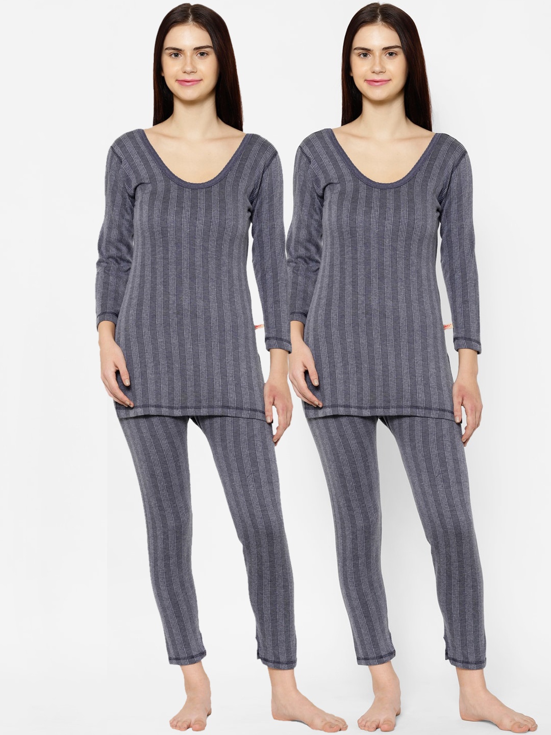 

VIMAL JONNEY Women Pack Of 2 Navy Blue Striped Thermal Sets