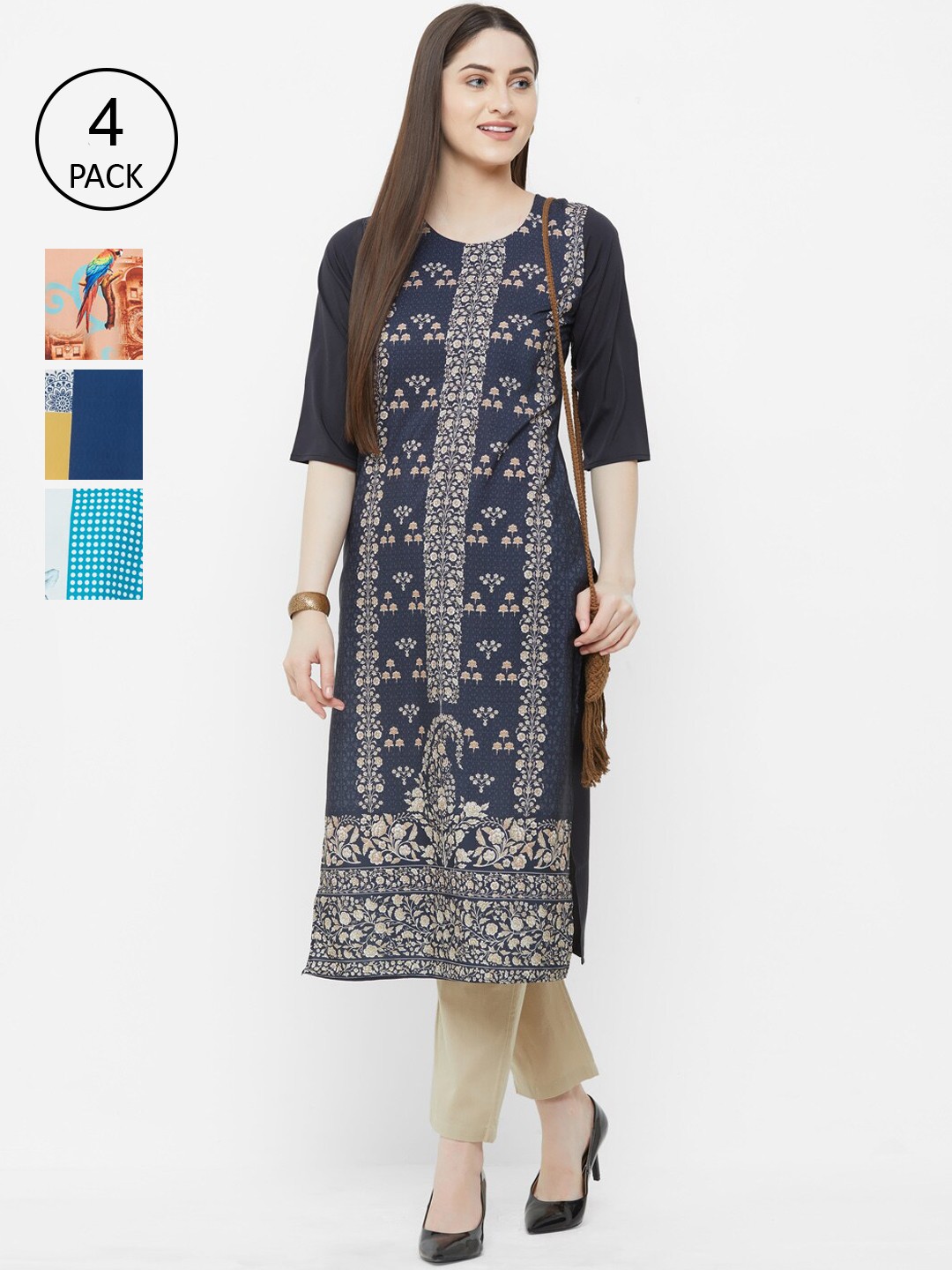 

7Threads Women Pack Of 4 Printed Straight Kurta, Multi