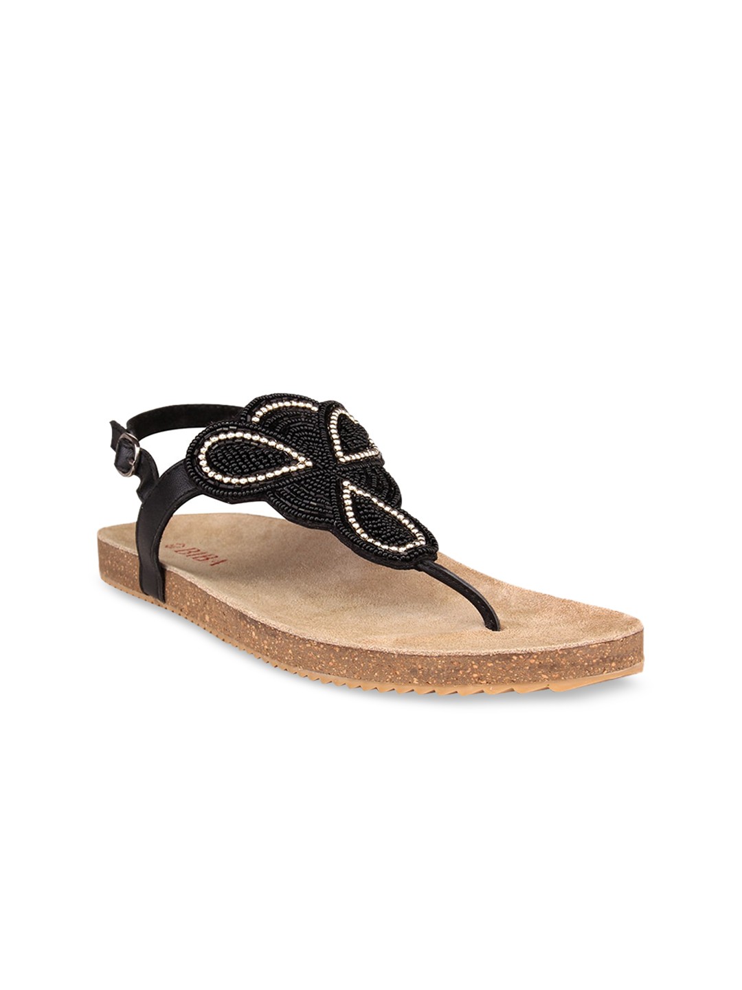 

Biba Women Beige Embellished Leather T-Strap Flats