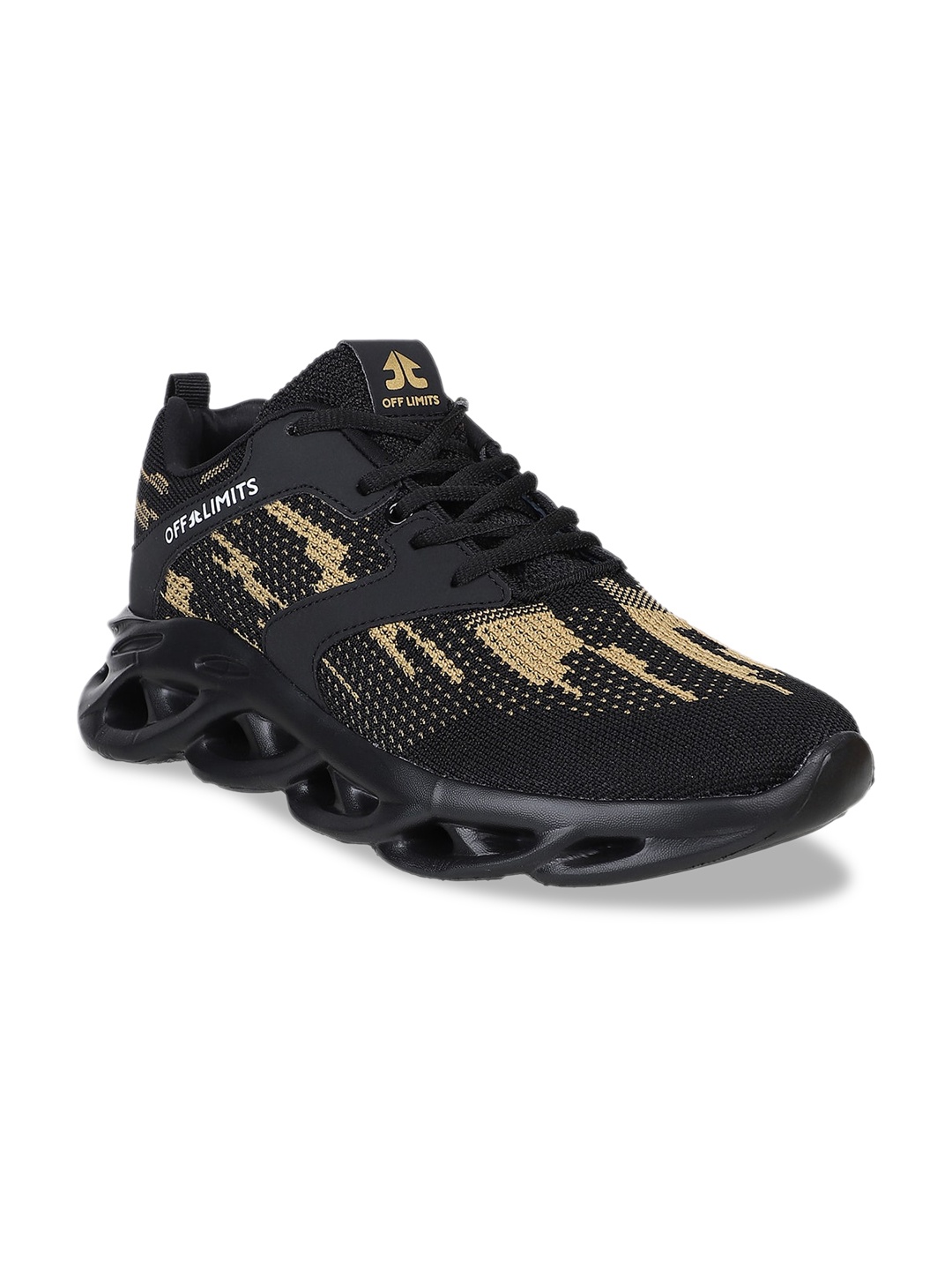 

OFF LIMITS Men Black & Beige Printed Running Shoes