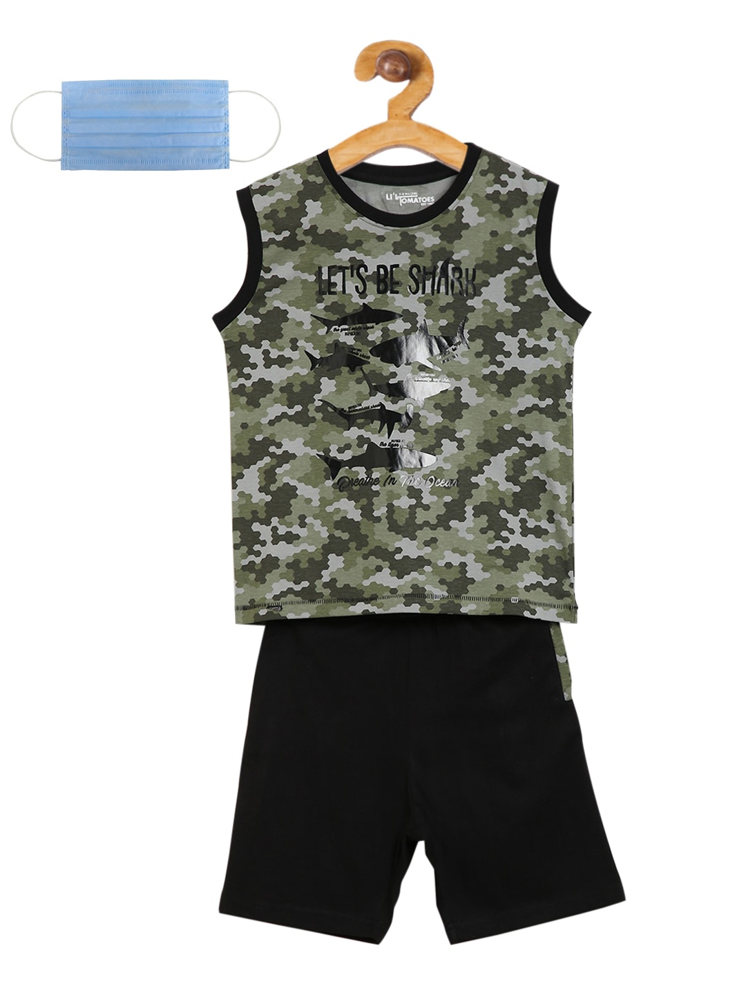 

Lil Tomatoes Boys Green & Black Printed Night suit
