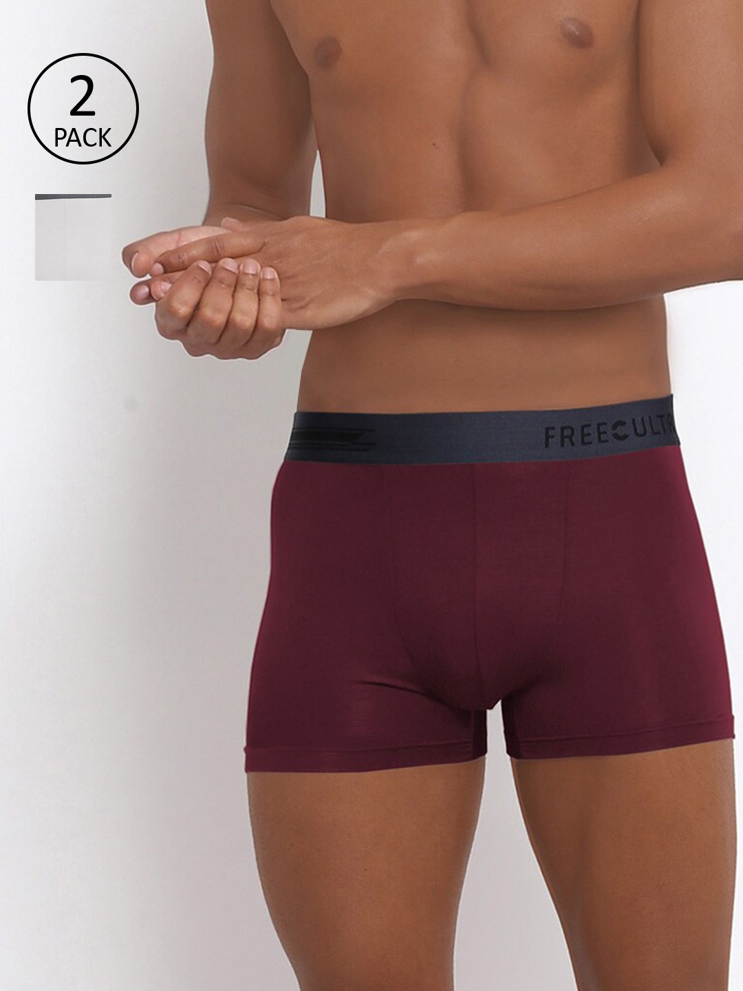 

FREECULTR Men Pack Of 2 Solid Anti-Bacterial Trunks, White