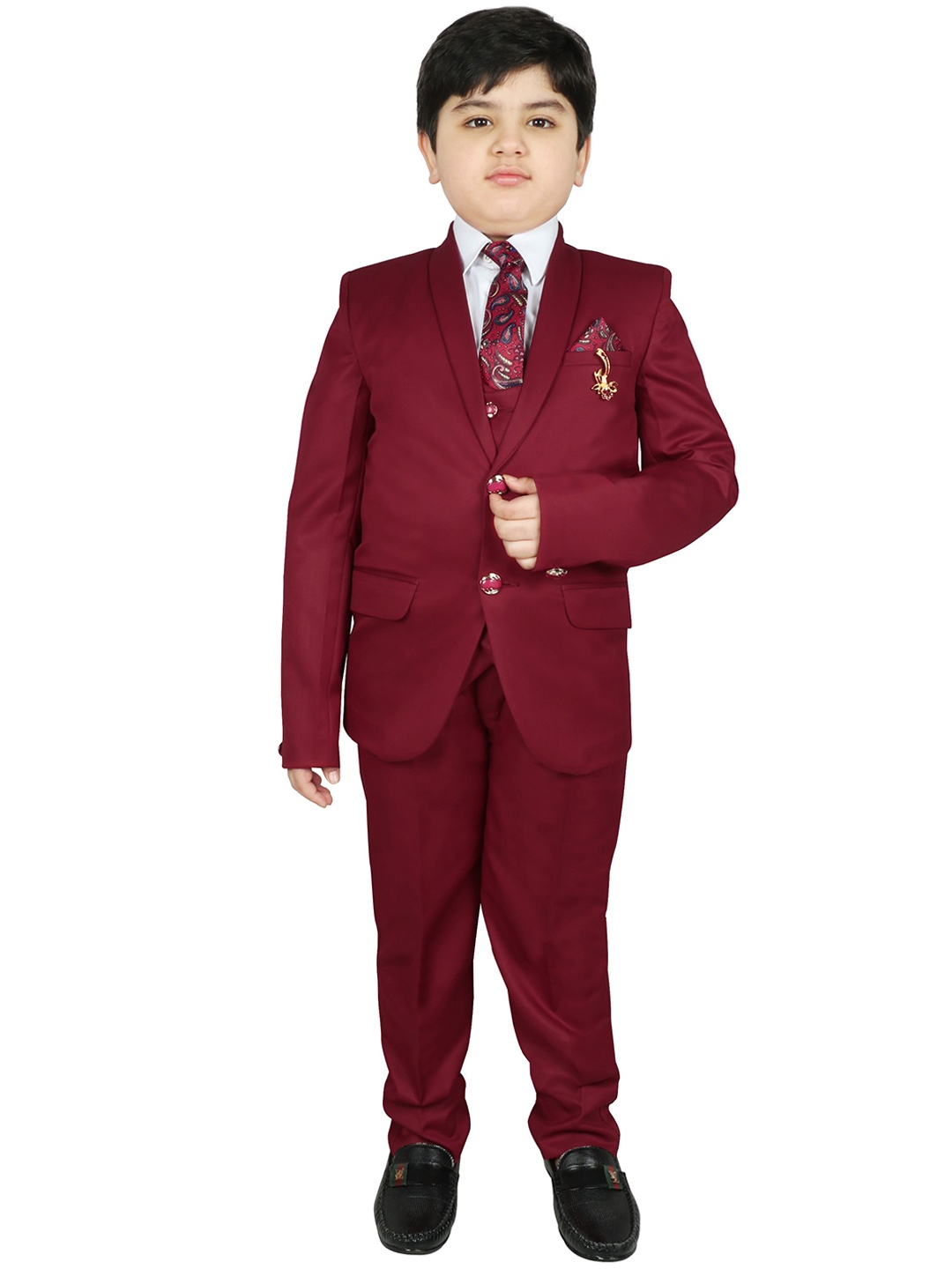 

SG YUVRAJ Boys Maroon Solid Party Suit Set
