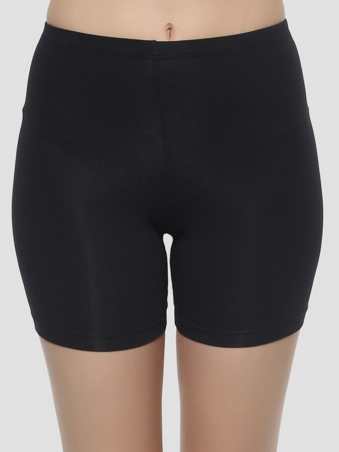 

SOIE Women Mid Rise Breathable Cotton Spandex Knee Length Cycling Shorts, Black