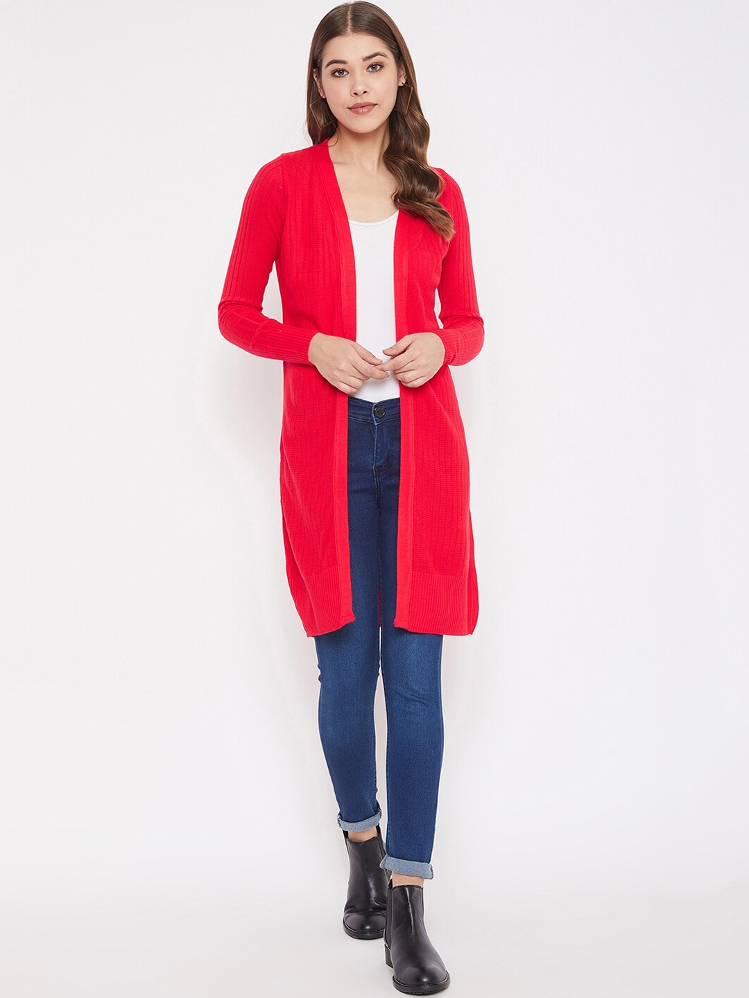 

JUMP USA Women Red Solid Open-Front Acrylic Shrug