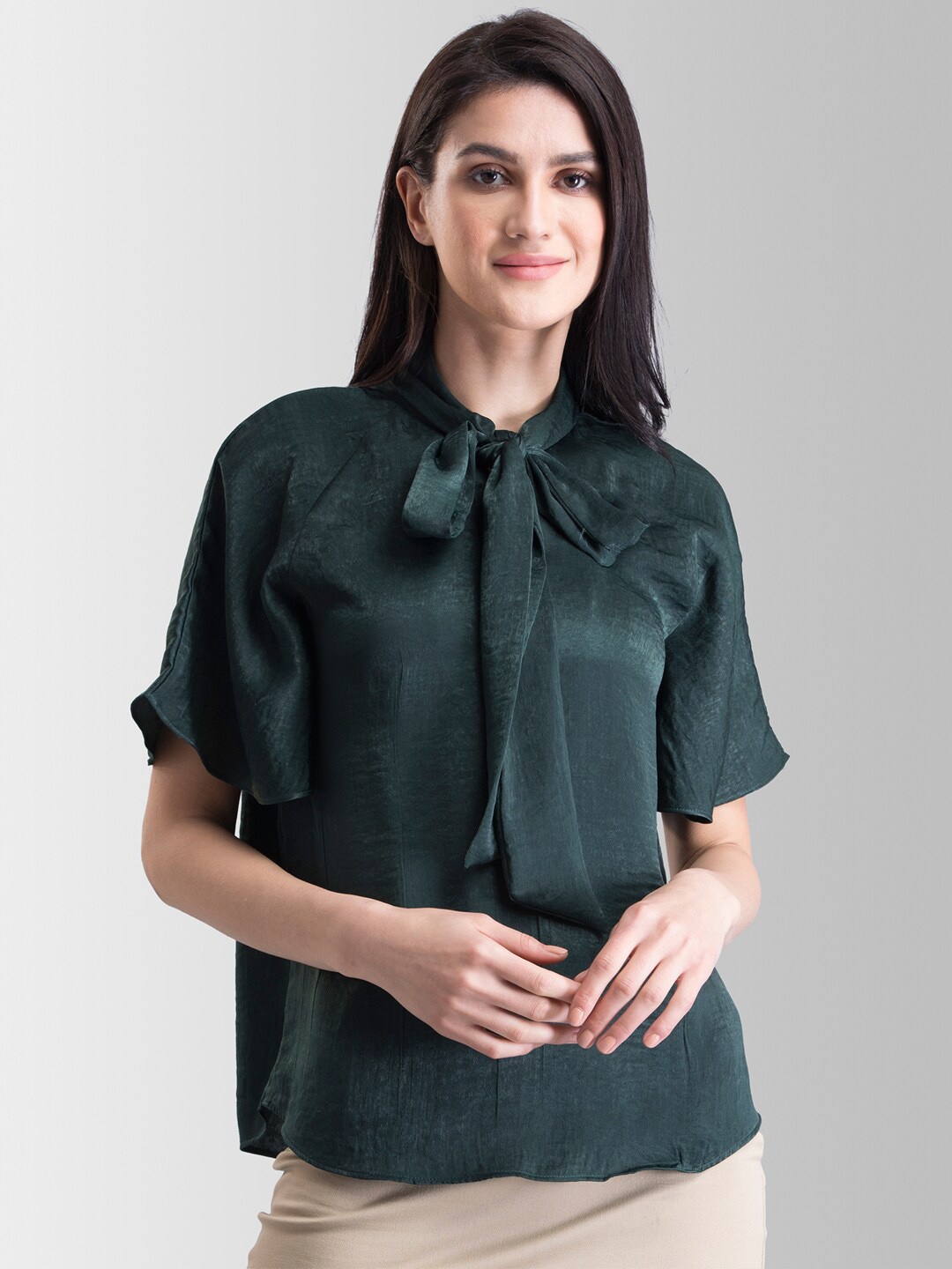 

FableStreet Women Green Solid Top