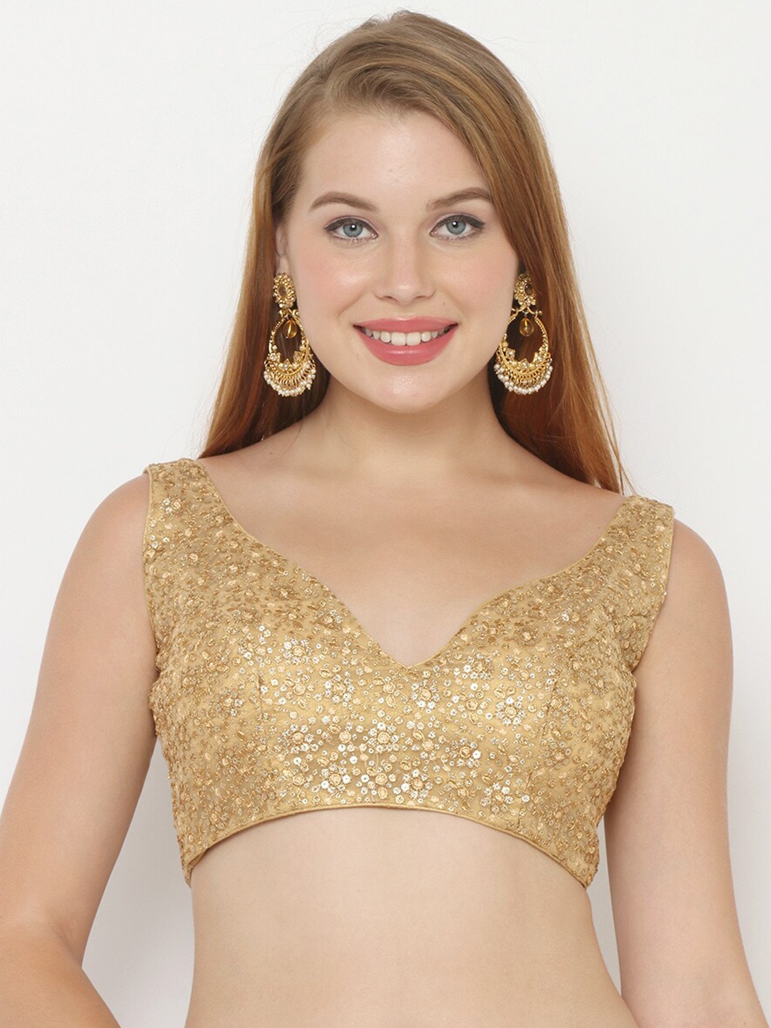 SALWAR STUDIO Women Gold-Coloured Embroidered Readymade Blouse