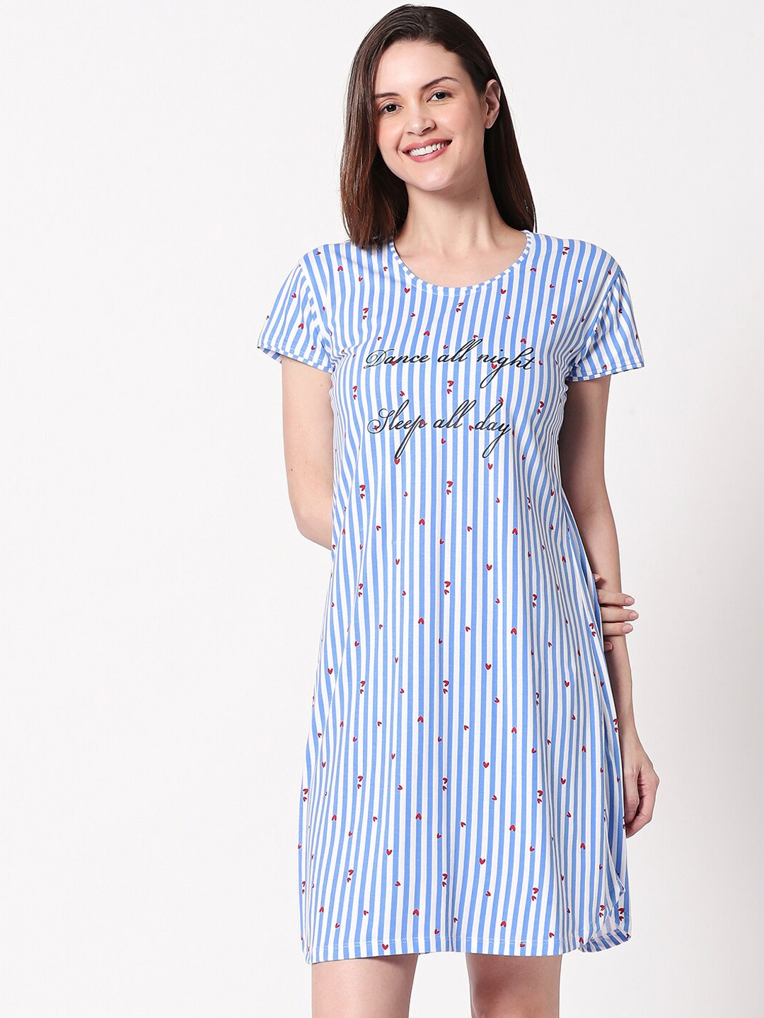 

Zeyo Blue & Off-White Striped Nightdress