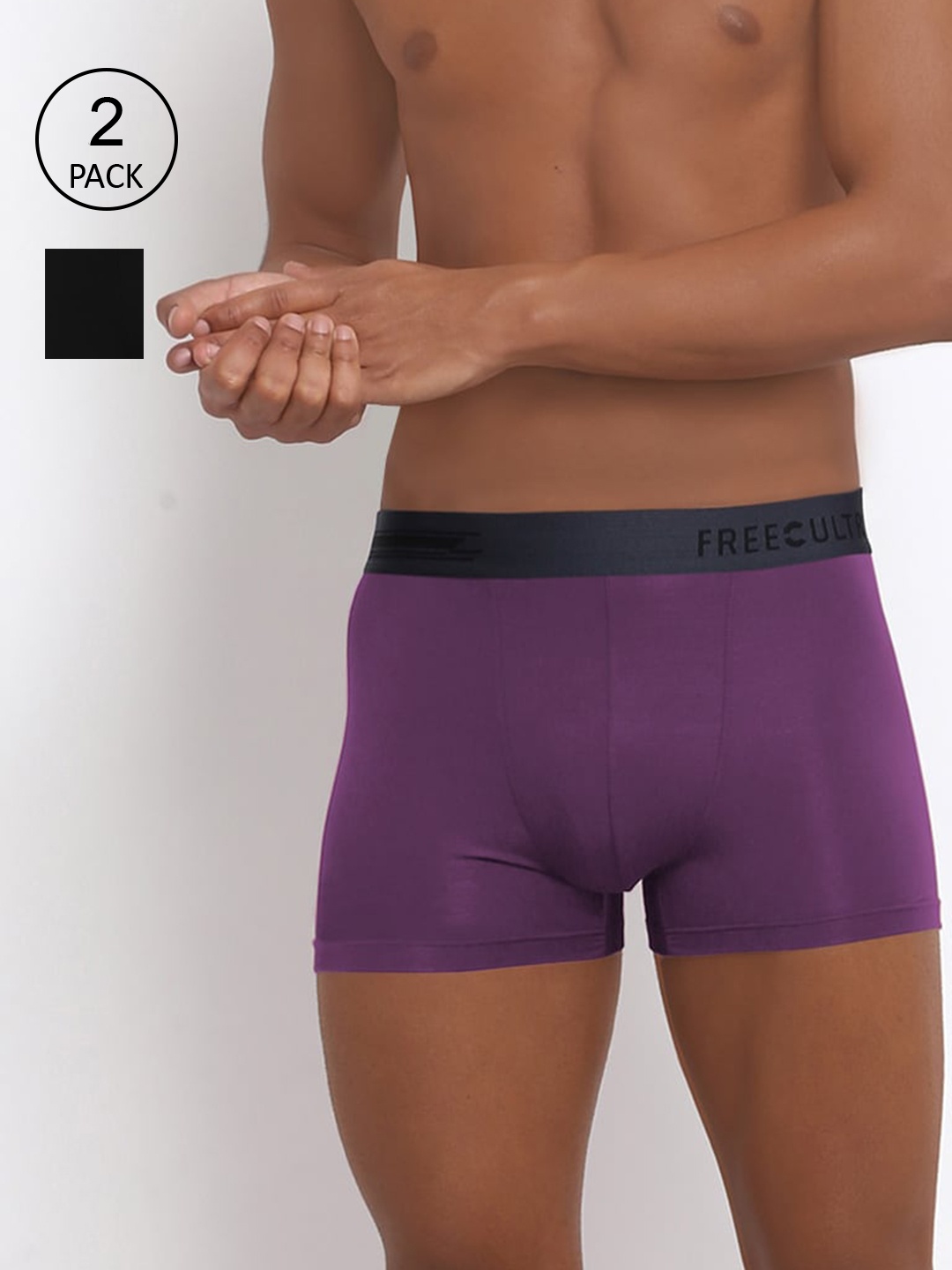 FREECULTR Men Pack Of 2 Solid Trunks, Black